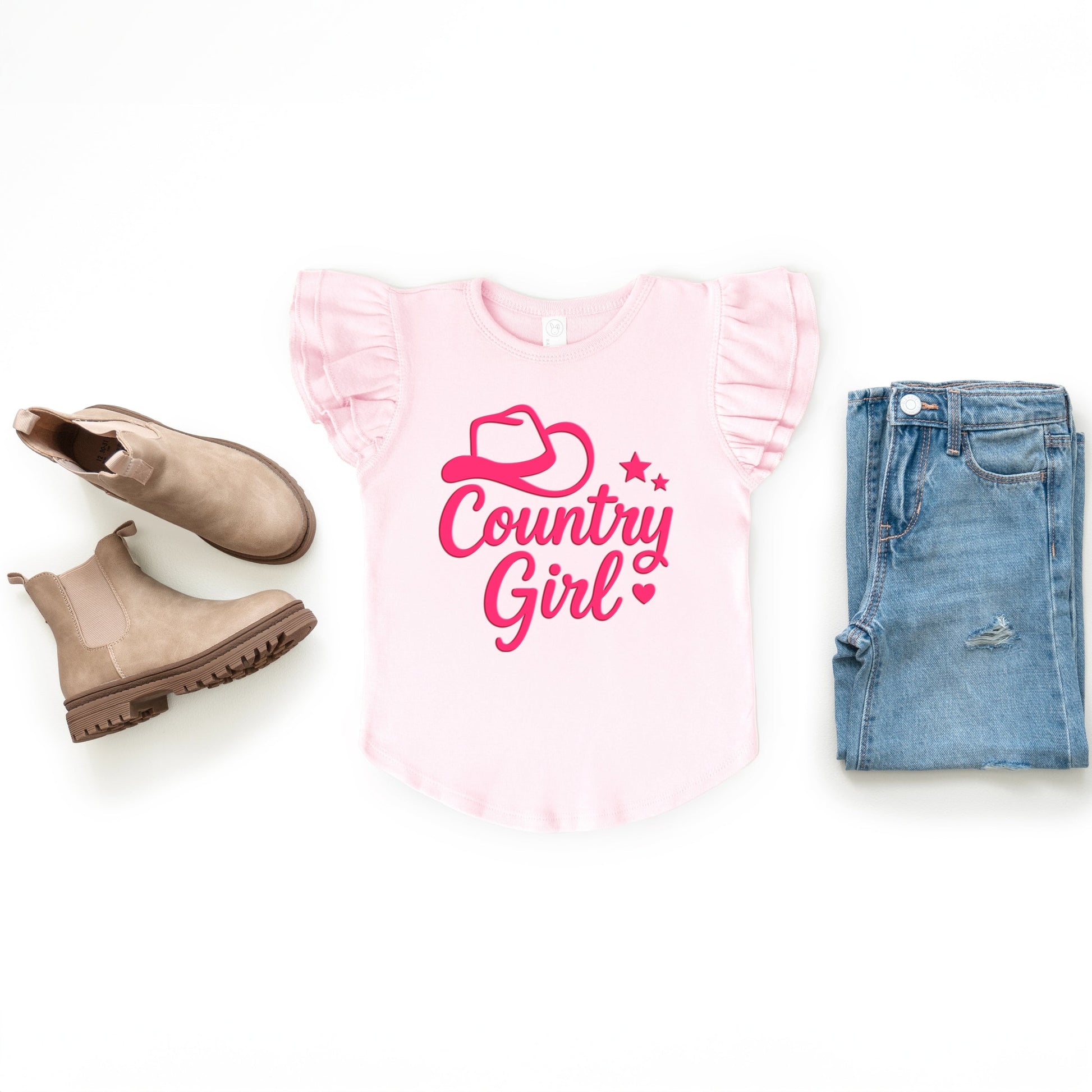 Country Girl Hat Puff Print  - Flutter Sleeve Graphic T-Shirt