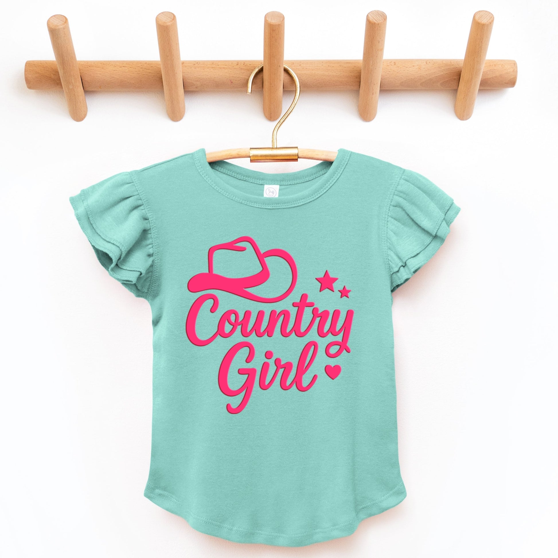 Country Girl Hat Puff Print  - Flutter Sleeve Graphic T-Shirt