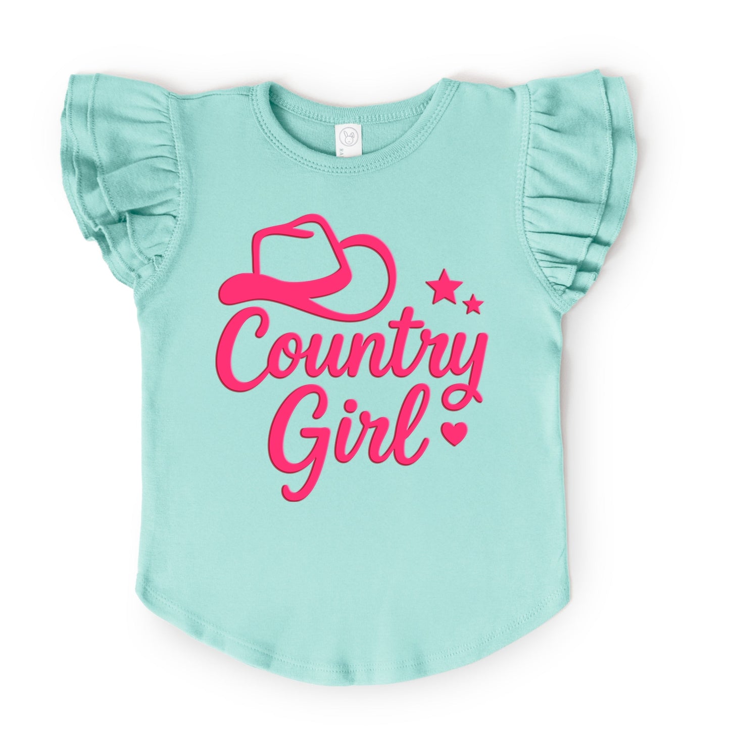 Country Girl Hat Puff Print  - Flutter Sleeve Graphic T-Shirt
