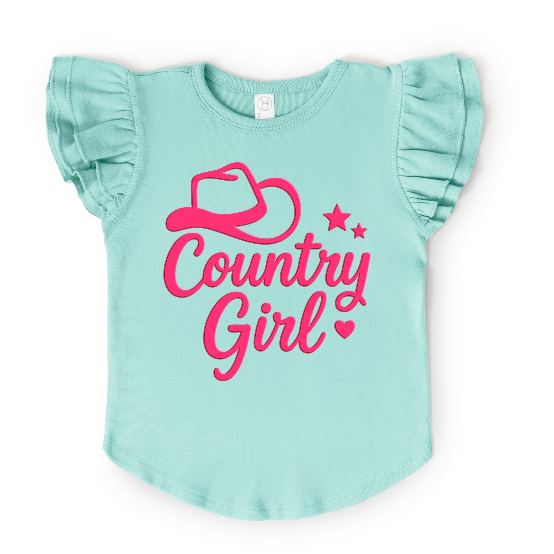 Country Girl Hat Puff Print  - Flutter Sleeve Graphic T-Shirt