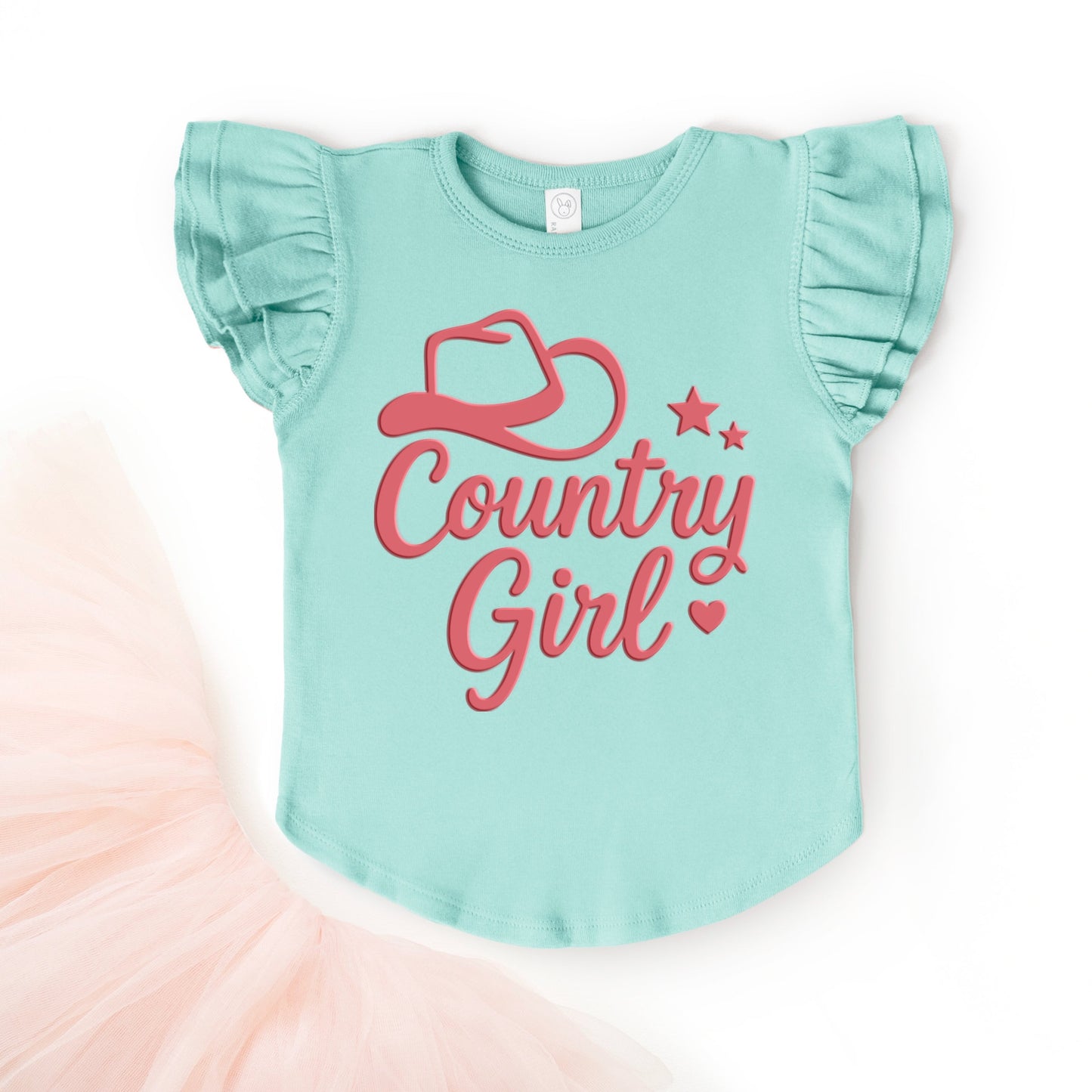 Country Girl Hat Puff Print  - Flutter Sleeve Graphic T-Shirt
