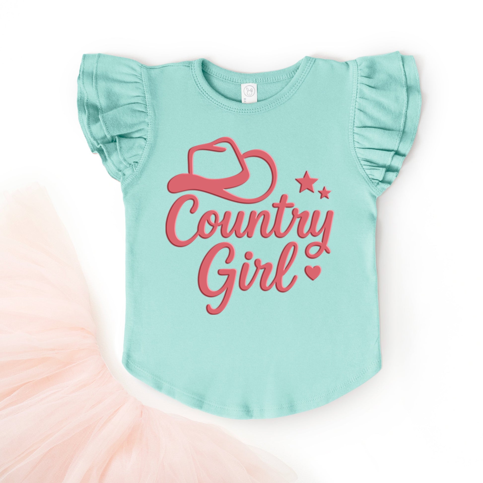 Country Girl Hat Puff Print  - Flutter Sleeve Graphic T-Shirt