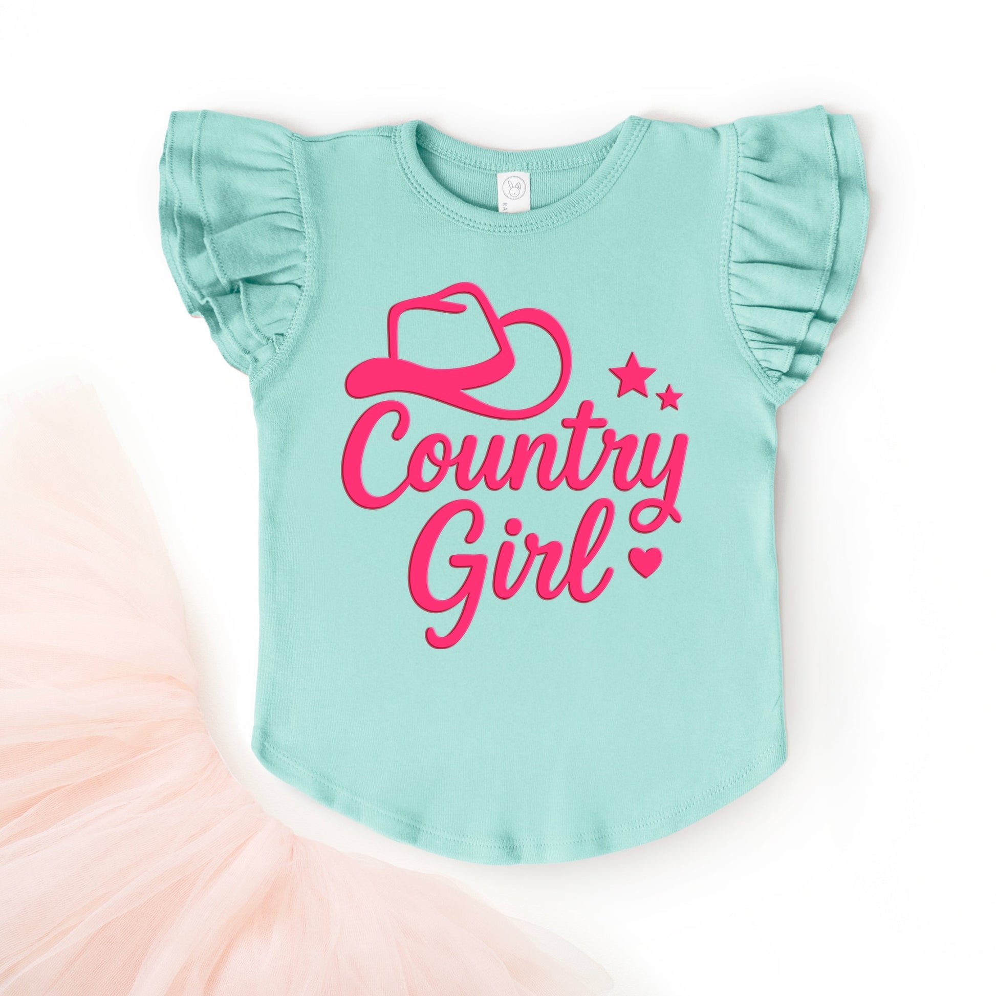 Country Girl Hat Puff Print  - Flutter Sleeve Graphic T-Shirt