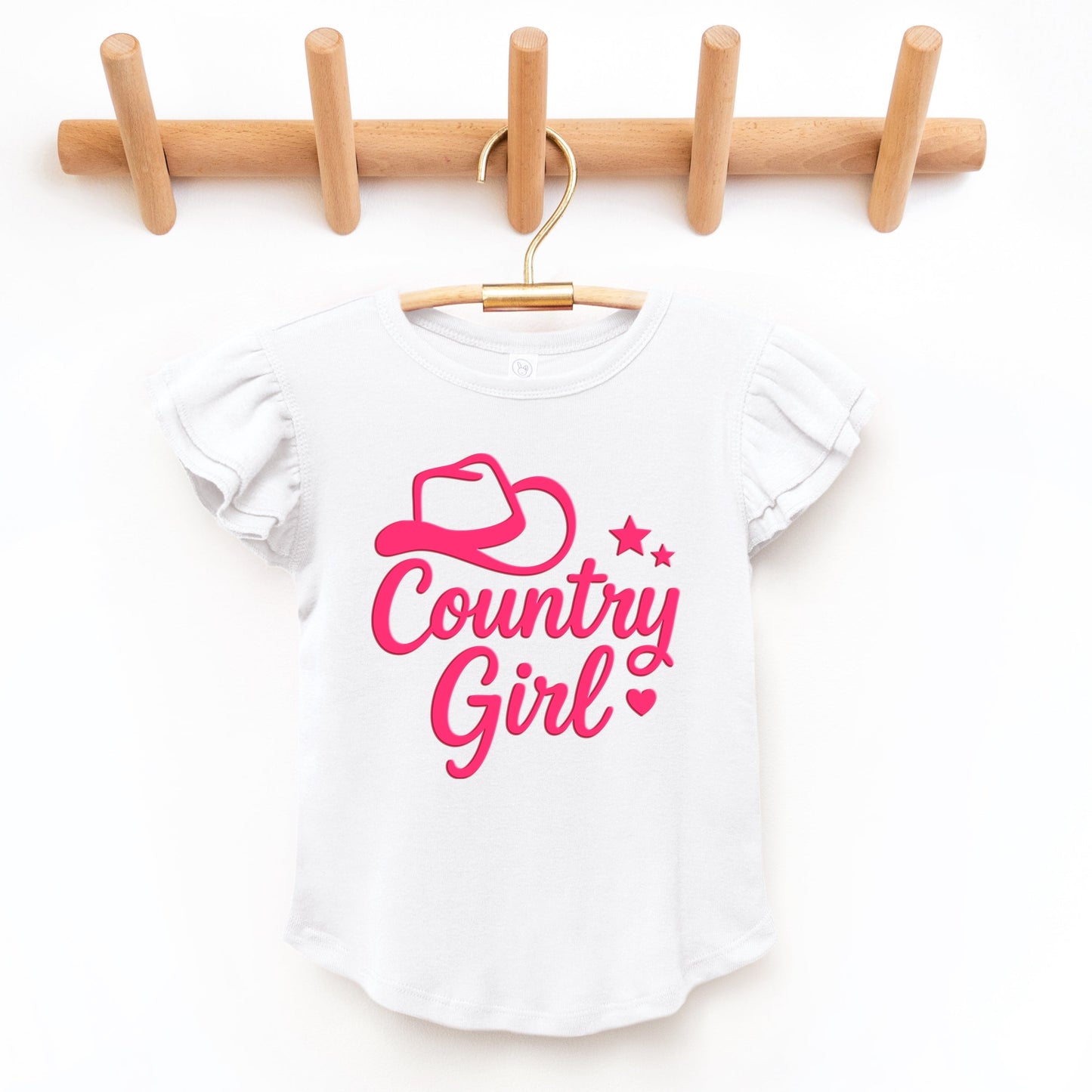 Country Girl Hat Puff Print  - Flutter Sleeve Graphic T-Shirt