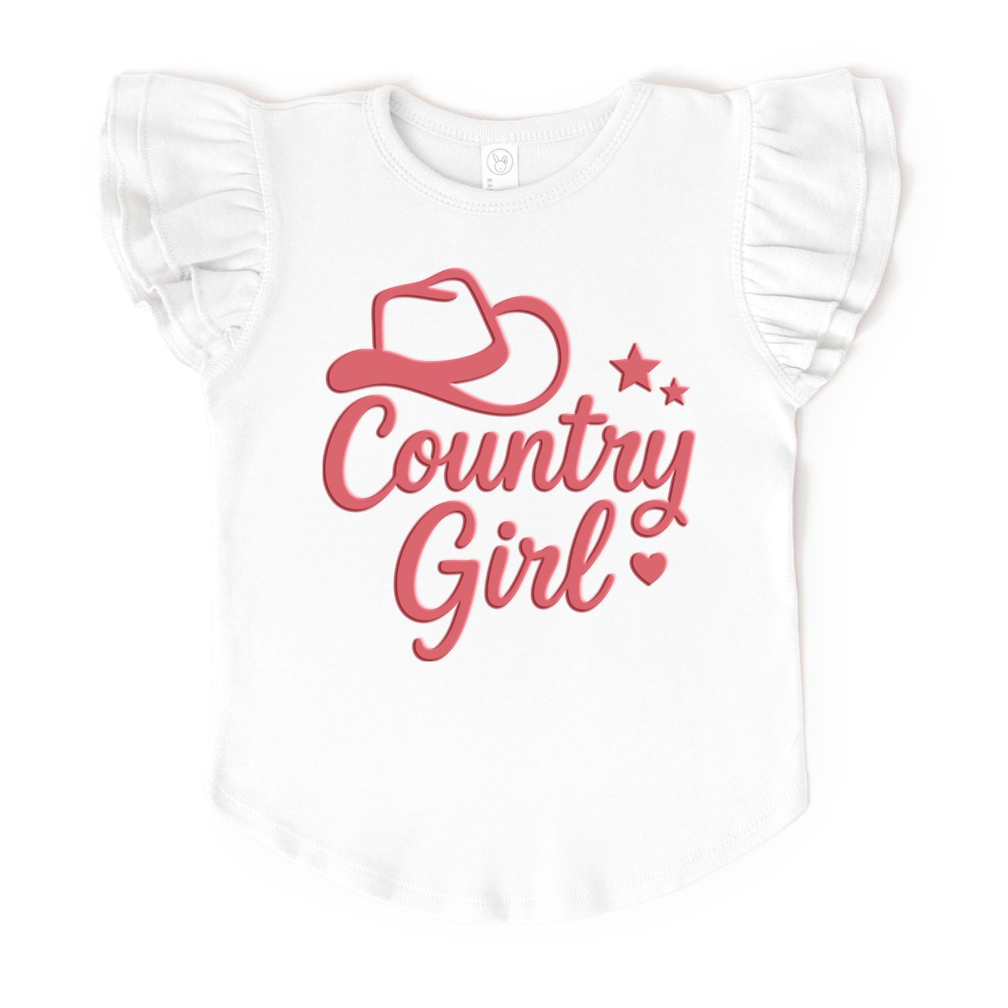 Country Girl Hat Puff Print  - Flutter Sleeve Graphic T-Shirt