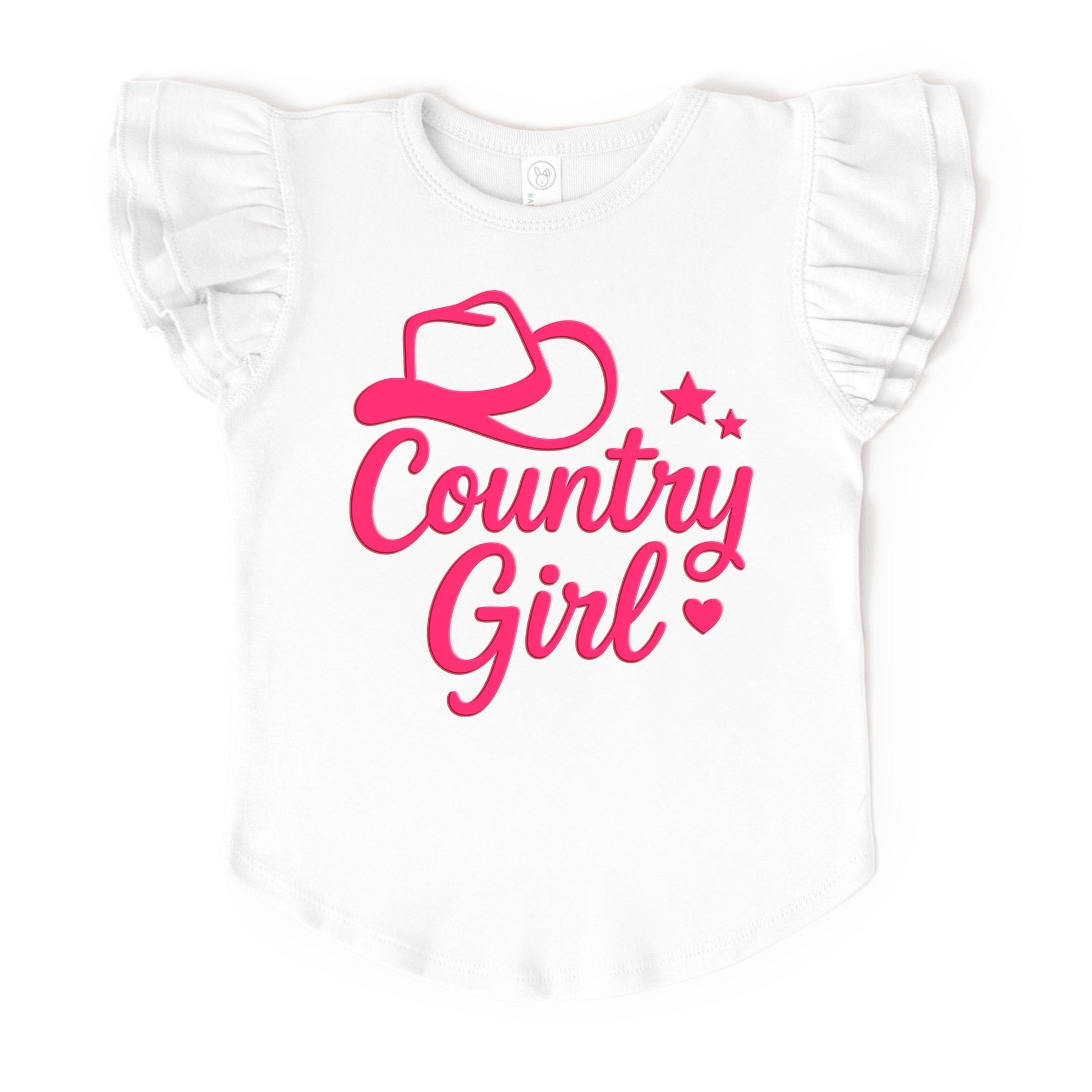 Country Girl Hat Puff Print  - Flutter Sleeve Graphic T-Shirt