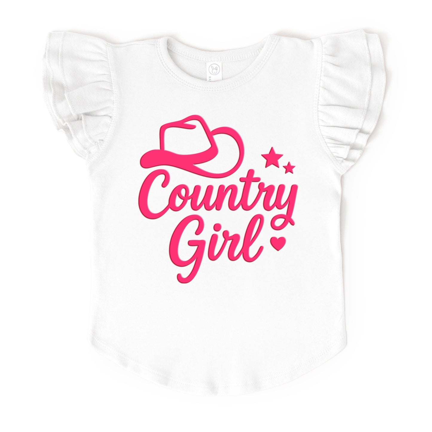 Country Girl Hat Puff Print  - Flutter Sleeve Graphic T-Shirt