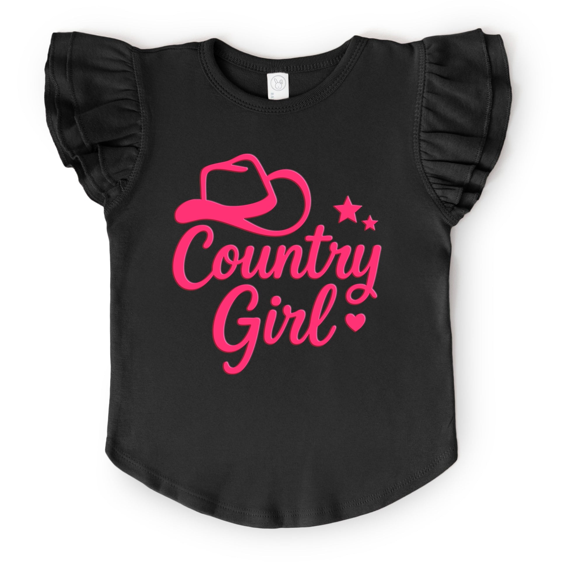 Country Girl Hat Puff Print  - Flutter Sleeve Graphic T-Shirt