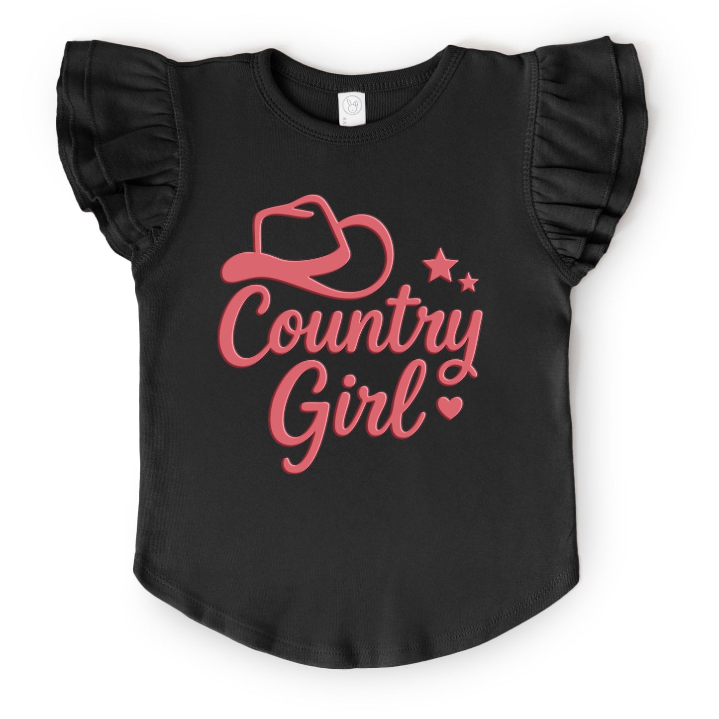 Country Girl Hat Puff Print  - Flutter Sleeve Graphic T-Shirt