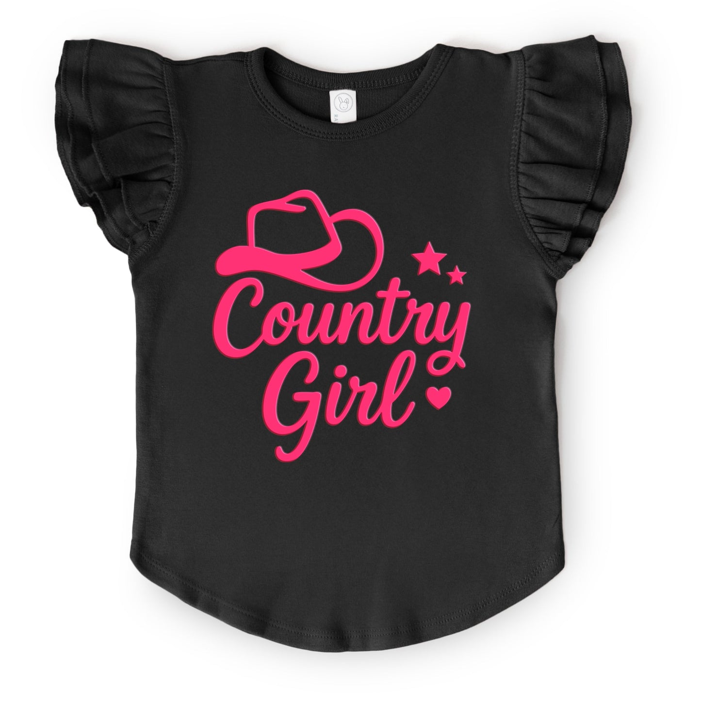 Country Girl Hat Puff Print  - Flutter Sleeve Graphic T-Shirt