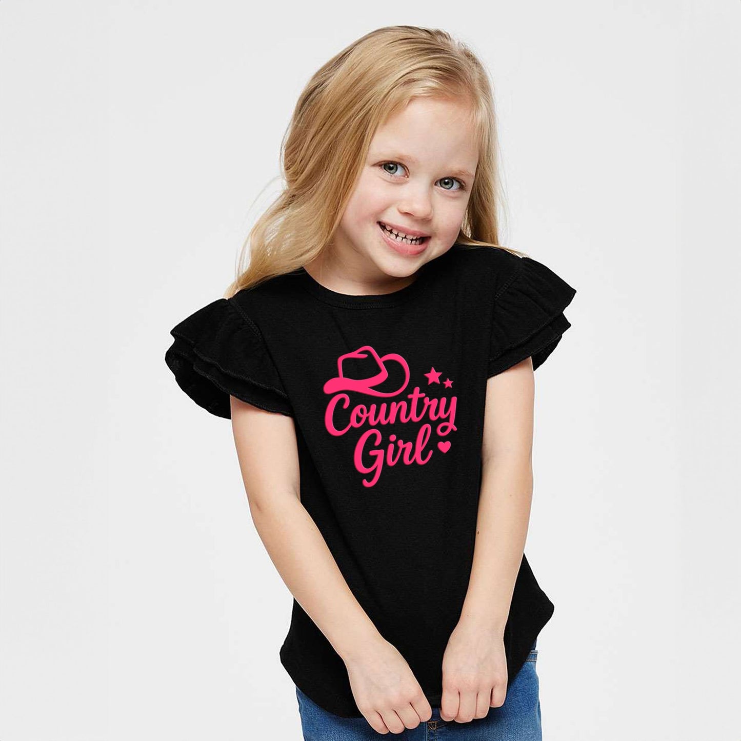 Country Girl Hat Puff Print  - Flutter Sleeve Graphic T-Shirt