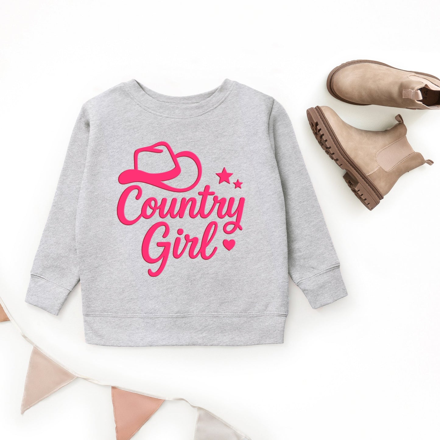 Country Girl Hat Puff Print  - Youth Graphic Sweatshirt
