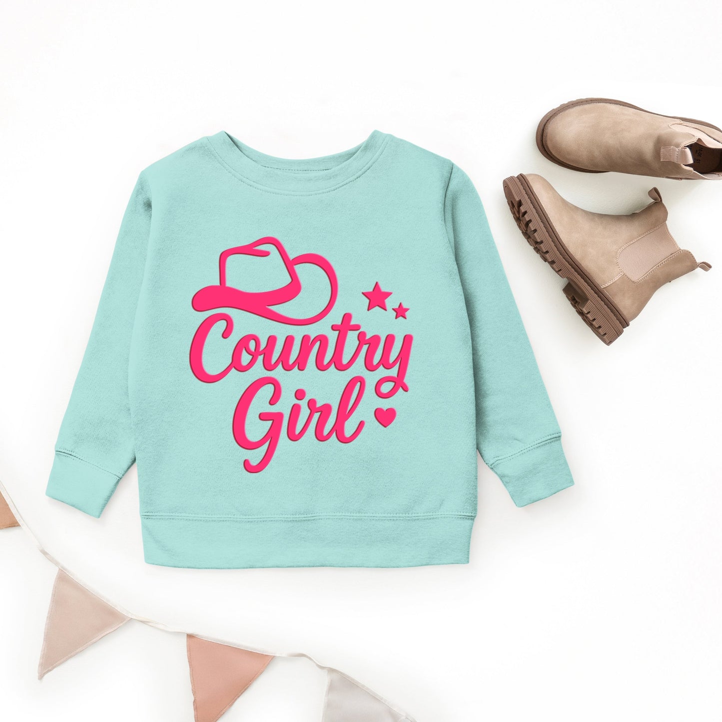 Country Girl Hat Puff Print  - Youth Graphic Sweatshirt