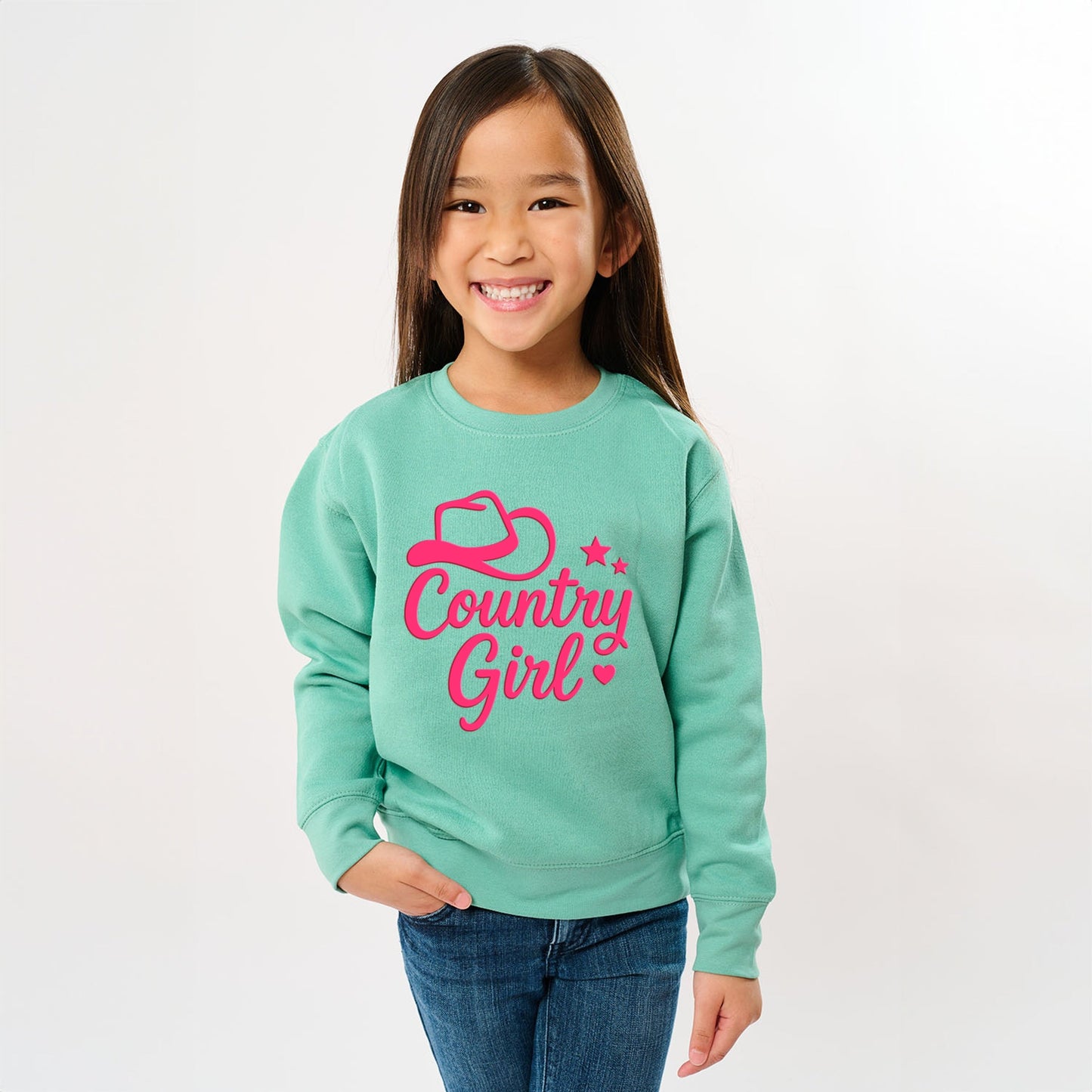 Country Girl Hat Puff Print  - Youth Graphic Sweatshirt