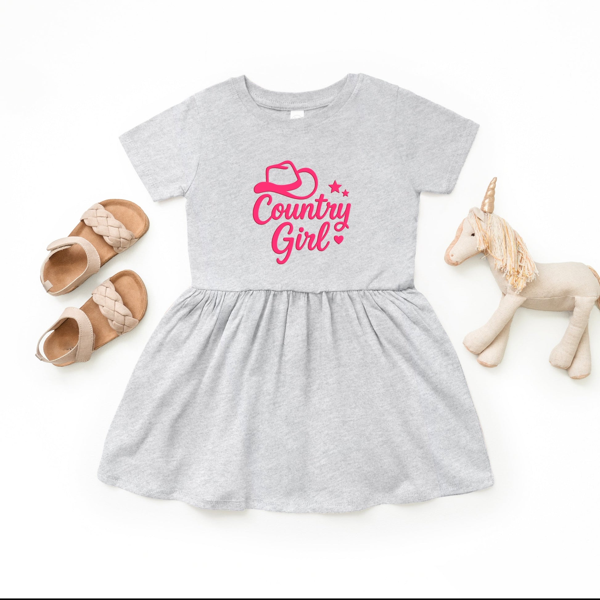 Country Girl Hat Puff Print  - Toddler Graphic Dress