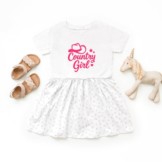 Country Girl Hat Puff Print  - Toddler Graphic Dress