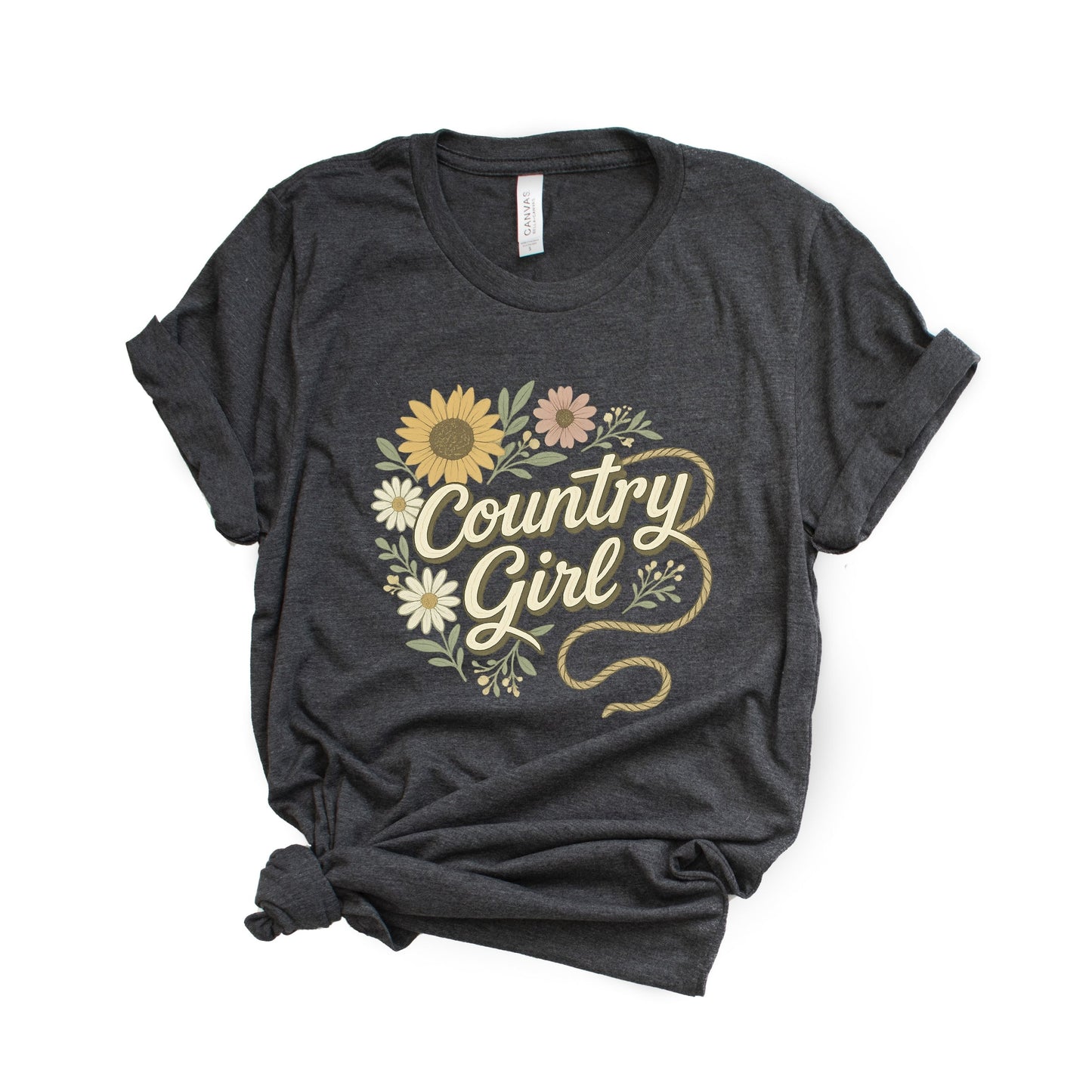 Country Girl Rope Watercolor  - Womens Short Sleeve Graphic T-Shirt