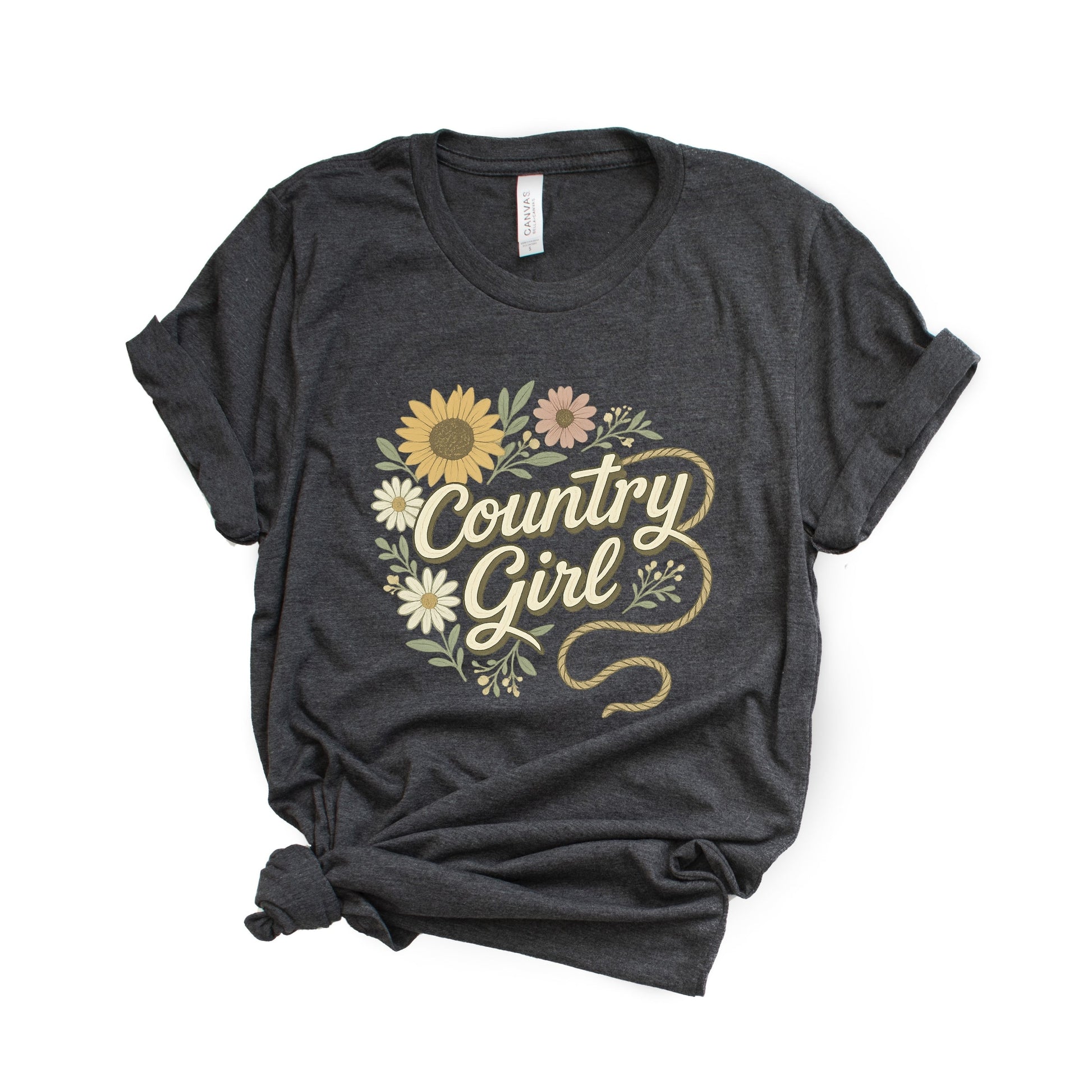 Country Girl Rope Watercolor  - Womens Short Sleeve Graphic T-Shirt