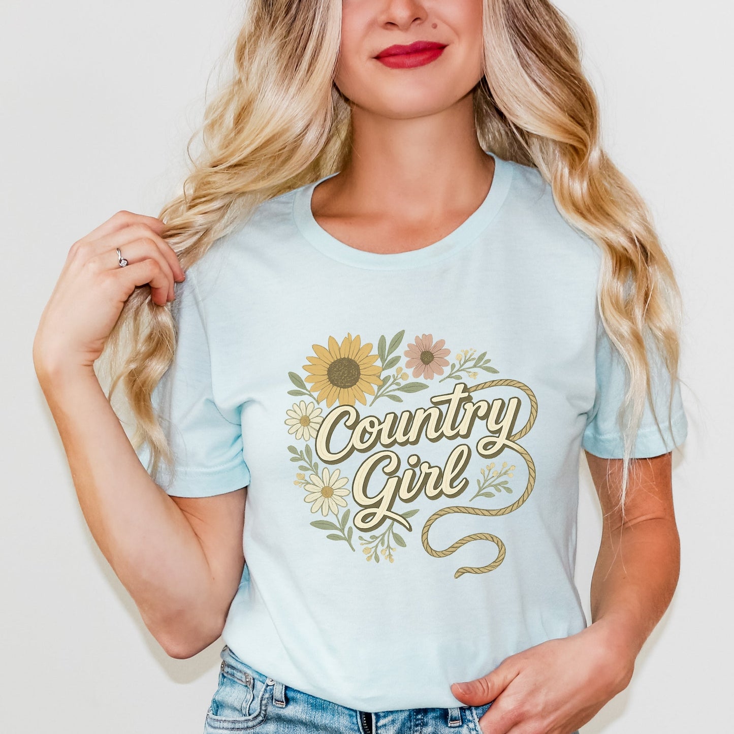 Country Girl Rope Watercolor  - Womens Short Sleeve Graphic T-Shirt