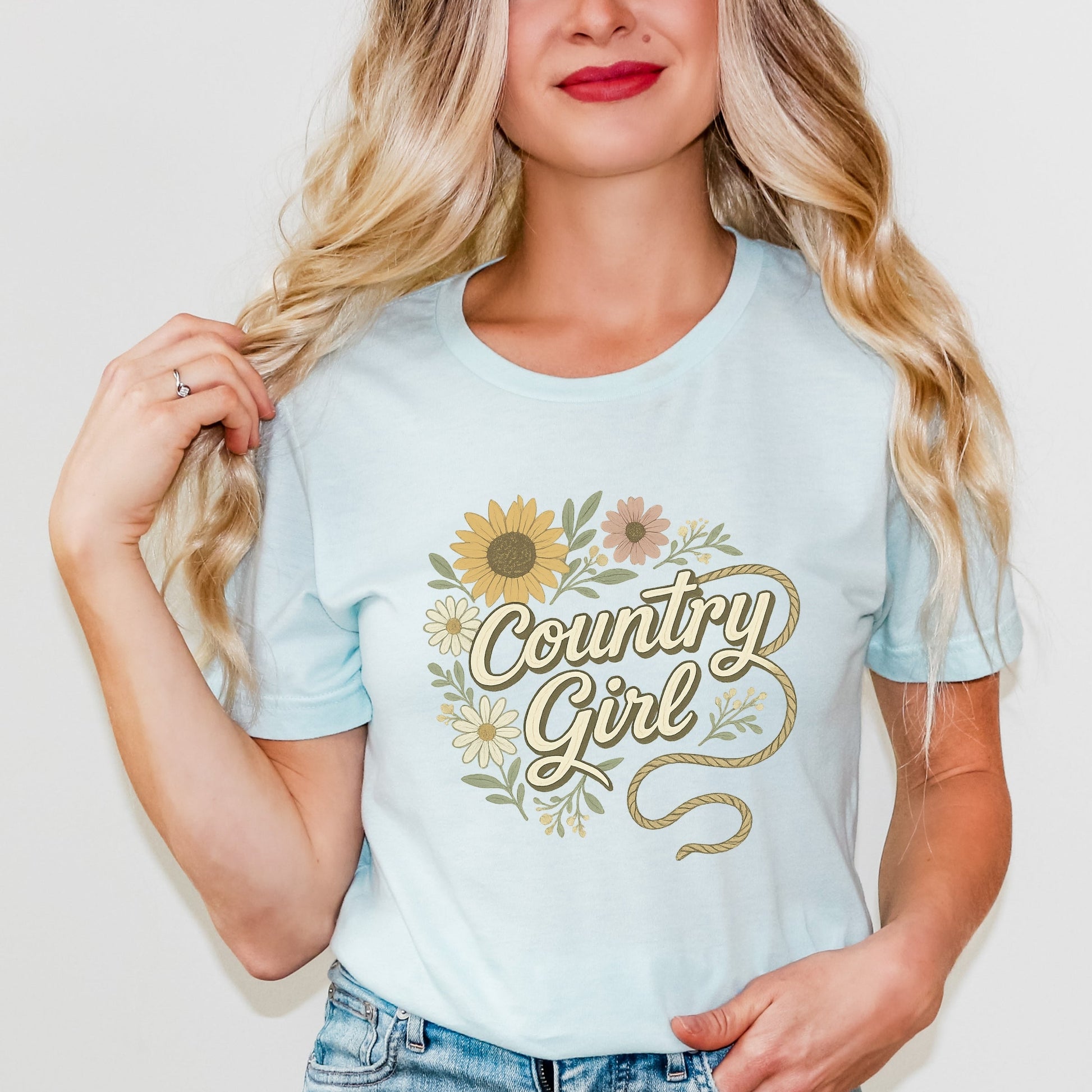 Country Girl Rope Watercolor  - Womens Short Sleeve Graphic T-Shirt