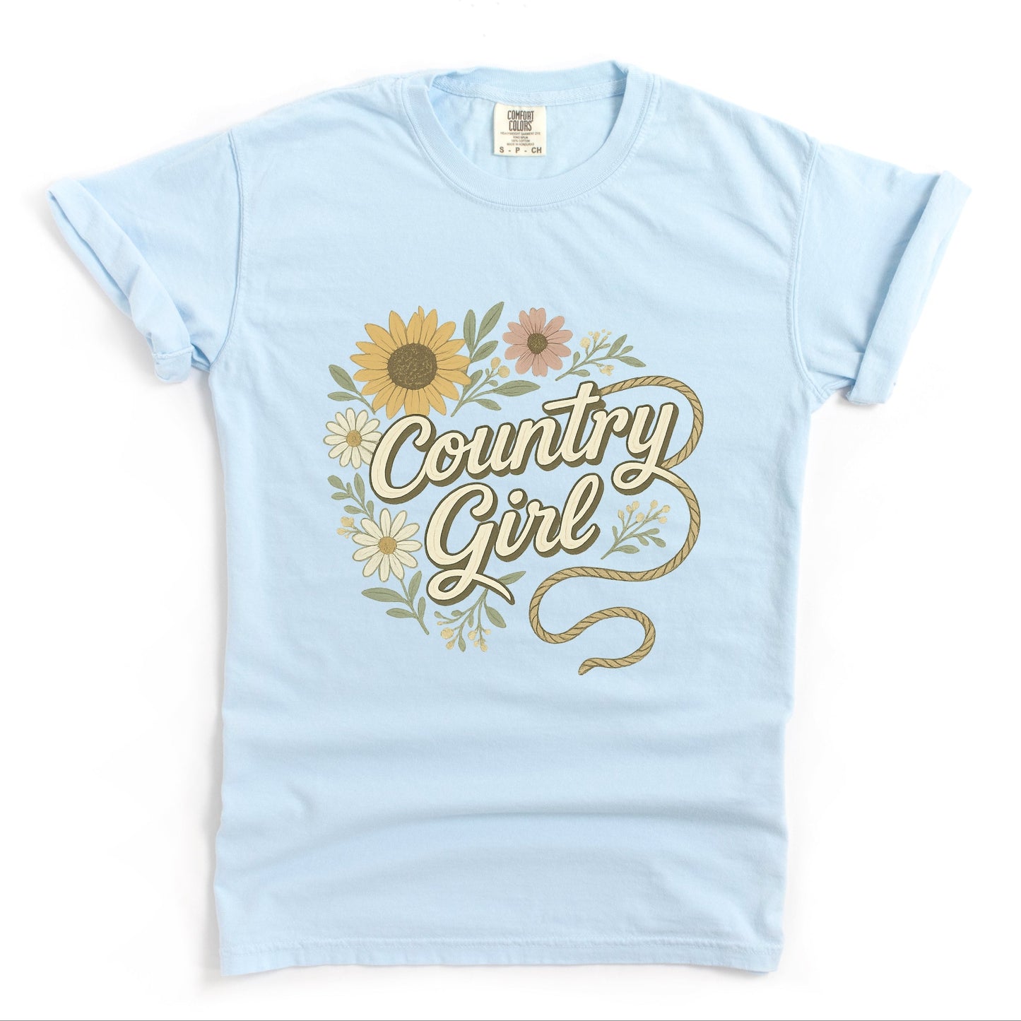 Country Girl Rope Watercolor  - Womens Garment Dyed Graphic T-Shirt