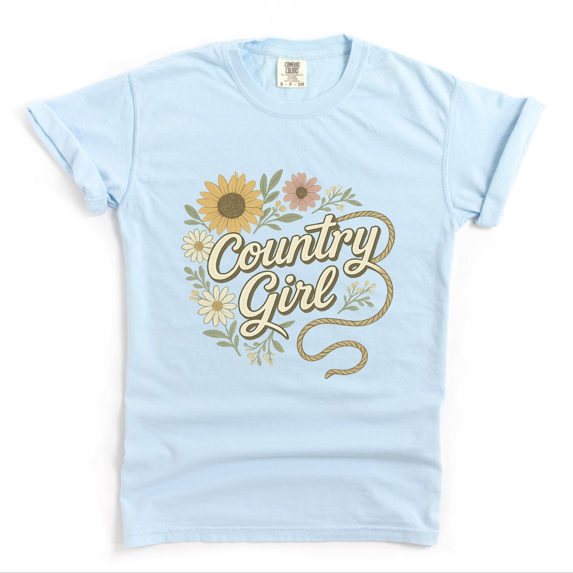 Country Girl Rope Watercolor  - Womens Garment Dyed Graphic T-Shirt