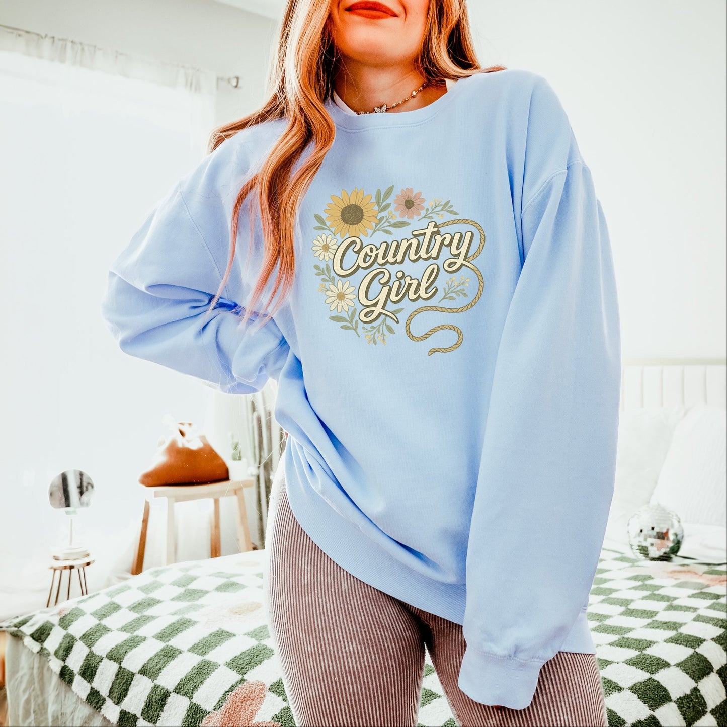 Country Girl Rope Watercolor  - Womens Lightweight Garment Dyed Sweatshirt
