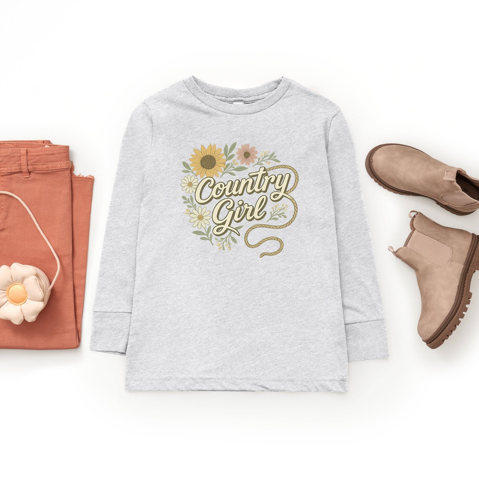 Country Girl Rope Watercolor  - Youth Long Sleeve Graphic T-Shirt