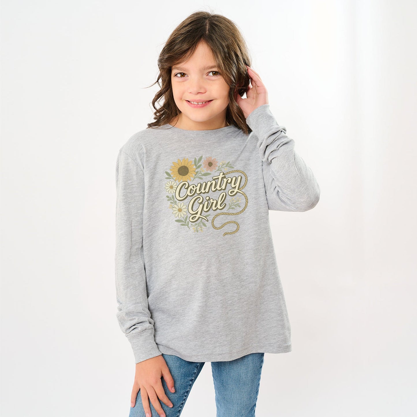 Country Girl Rope Watercolor  - Youth Long Sleeve Graphic T-Shirt