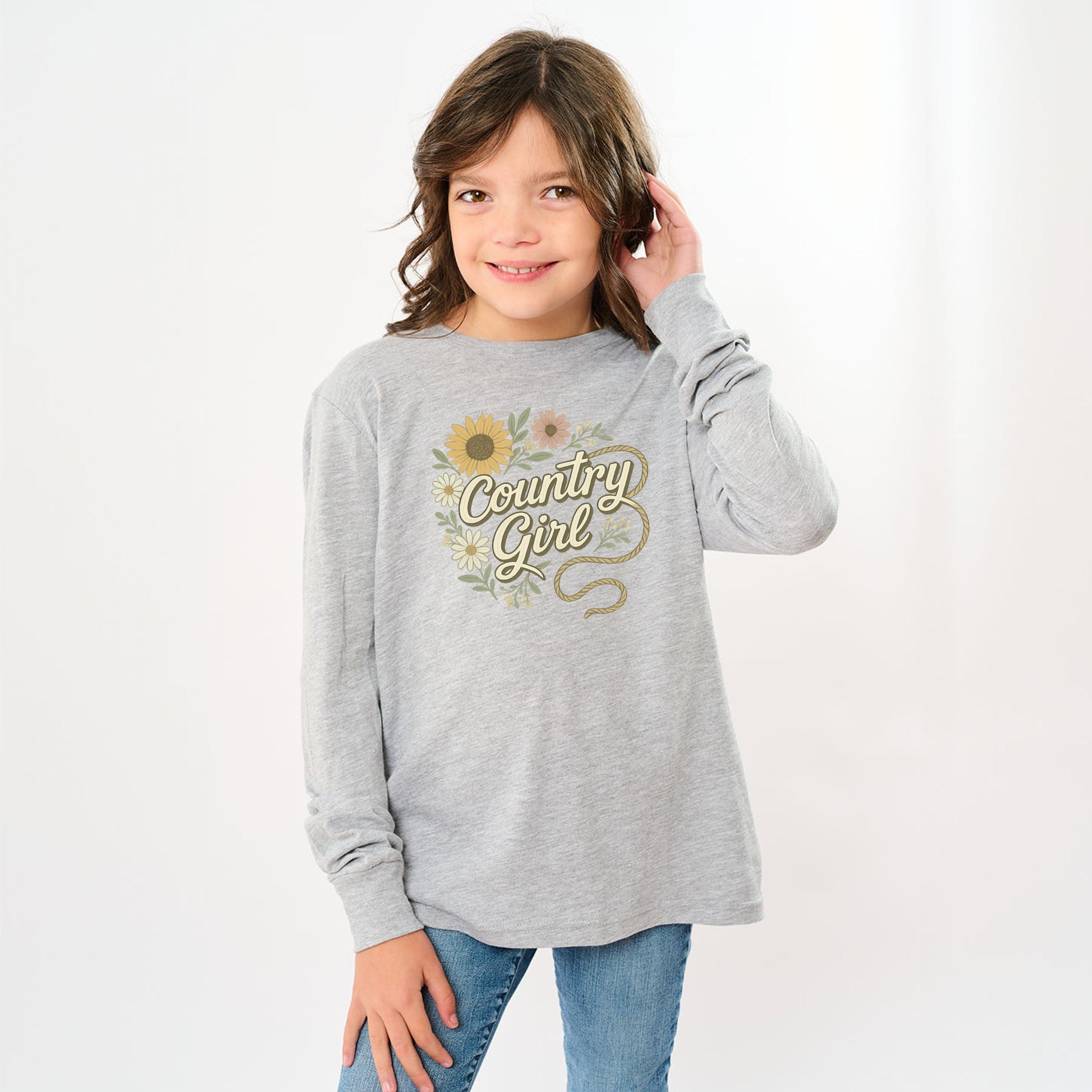 Country Girl Rope Watercolor  - Youth Long Sleeve Graphic T-Shirt