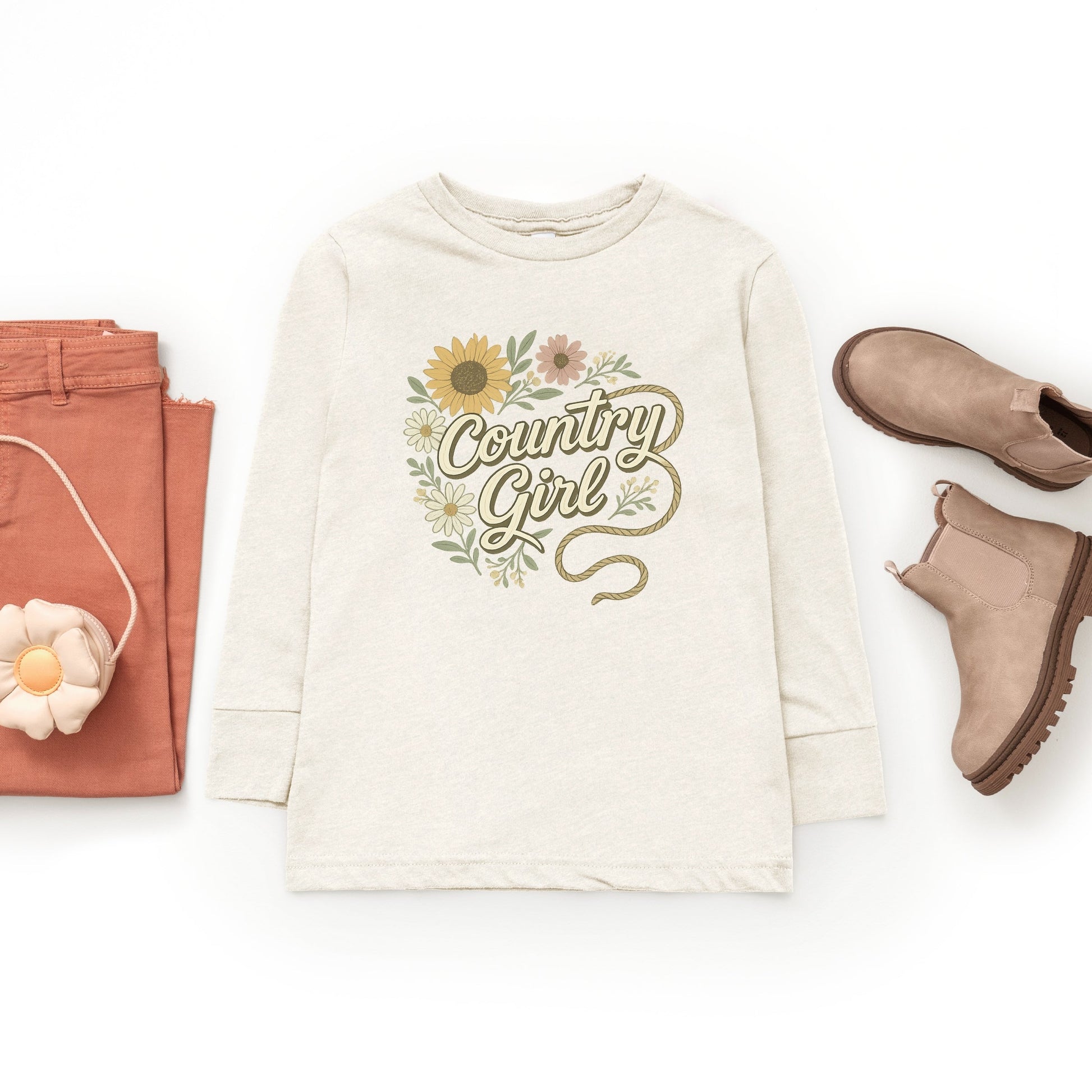 Country Girl Rope Watercolor  - Youth Long Sleeve Graphic T-Shirt