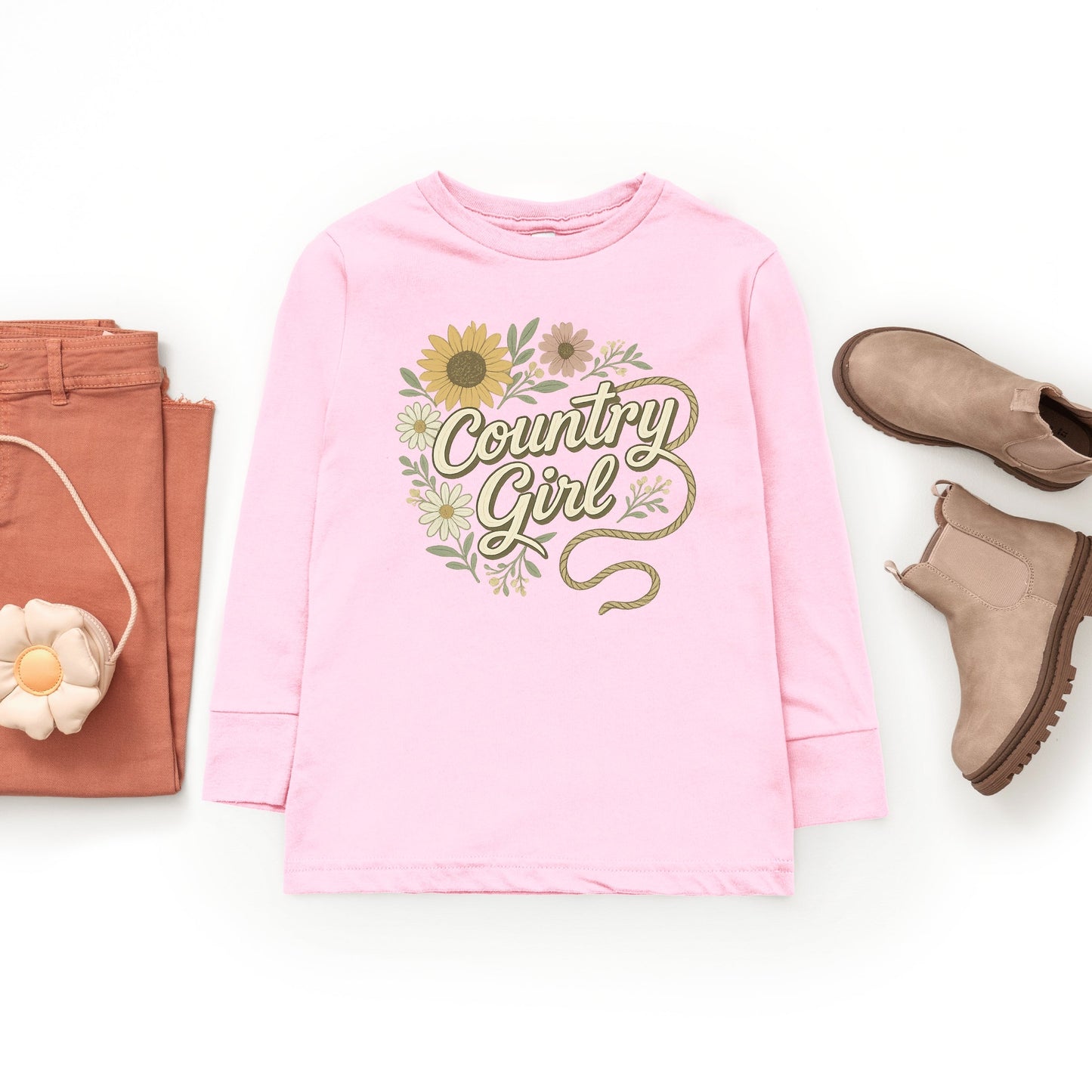 Country Girl Rope Watercolor  - Youth Long Sleeve Graphic T-Shirt