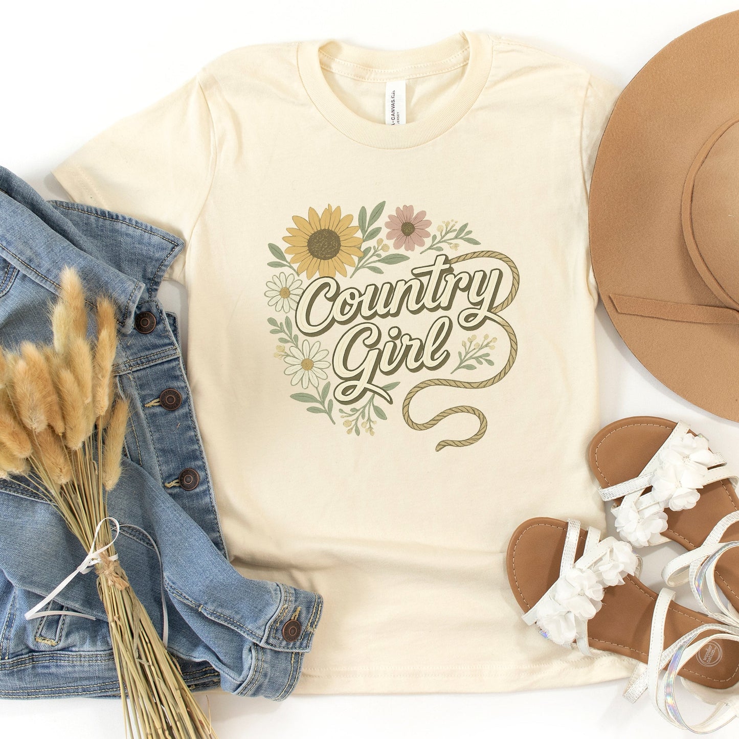 Country Girl Rope Watercolor  - Youth Short Sleeve Graphic T-Shirt