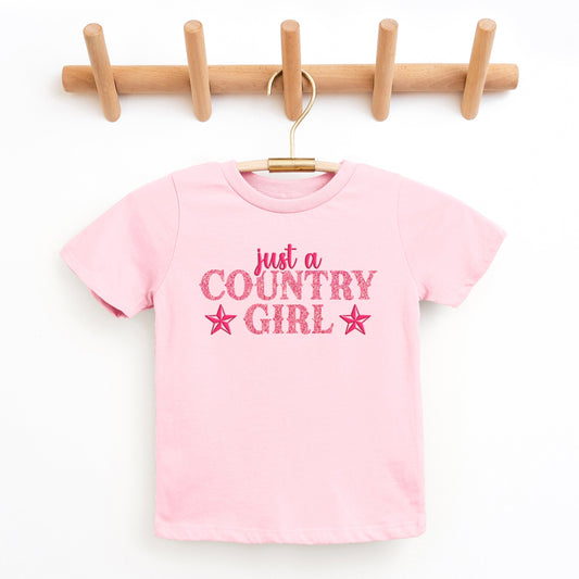 Just A Country Girl Stars Glitter/Puff Print - Youth Short Sleeve Graphic T-Shirt
