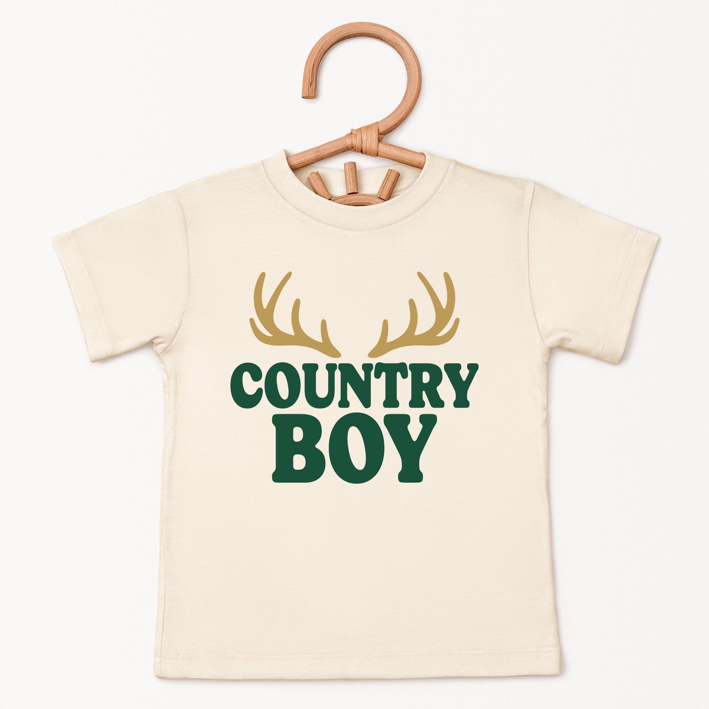 Country Boy Antlers Puff Print - Toddler Short Sleeve Graphic T-Shirt