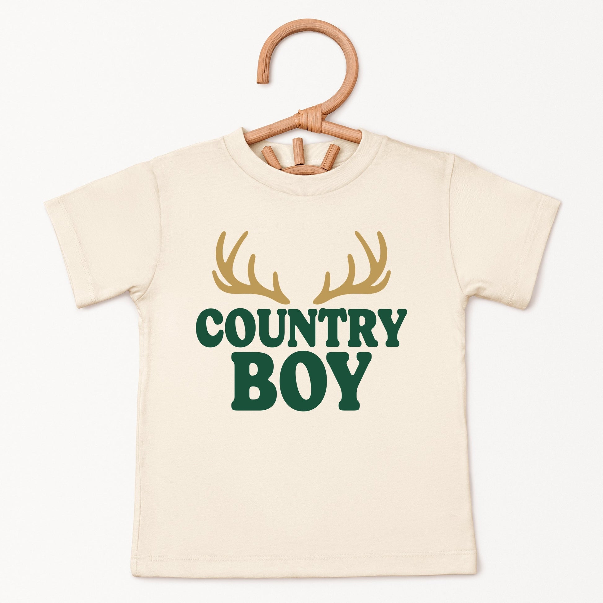 Country Boy Antlers Puff Print - Toddler Short Sleeve Graphic T-Shirt