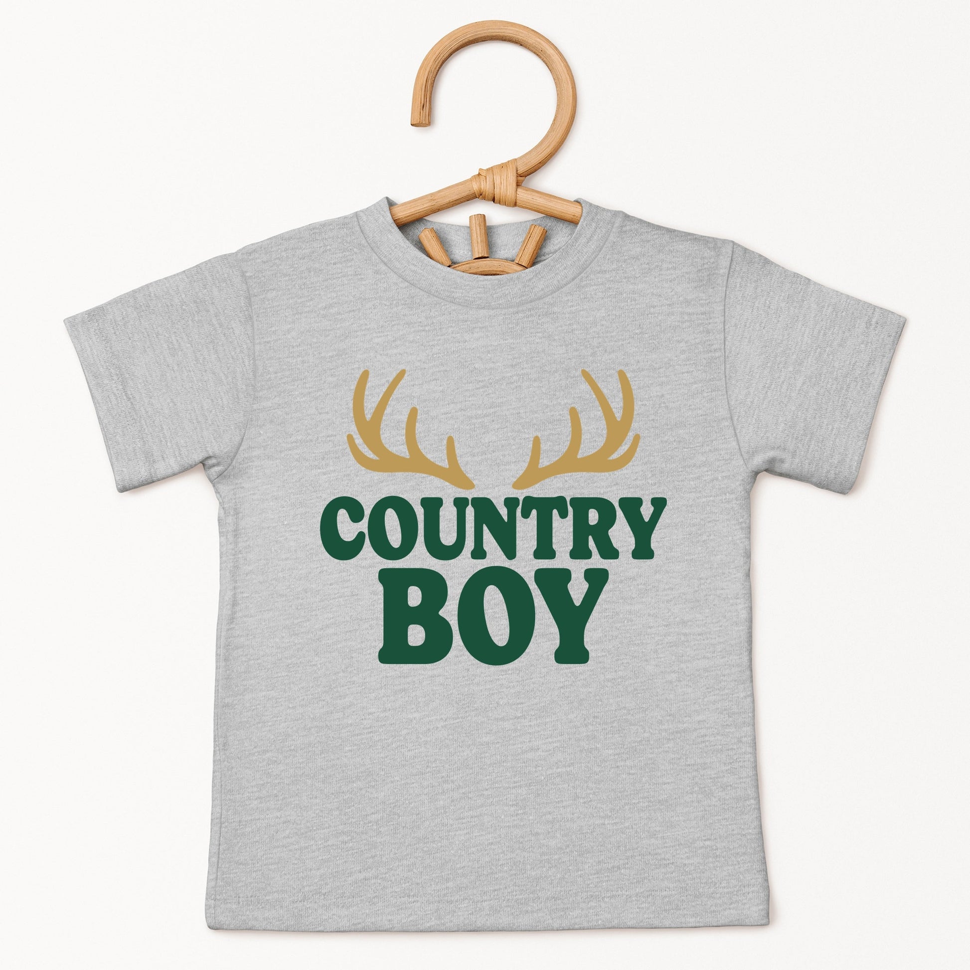 Country Boy Antlers Puff Print - Toddler Short Sleeve Graphic T-Shirt
