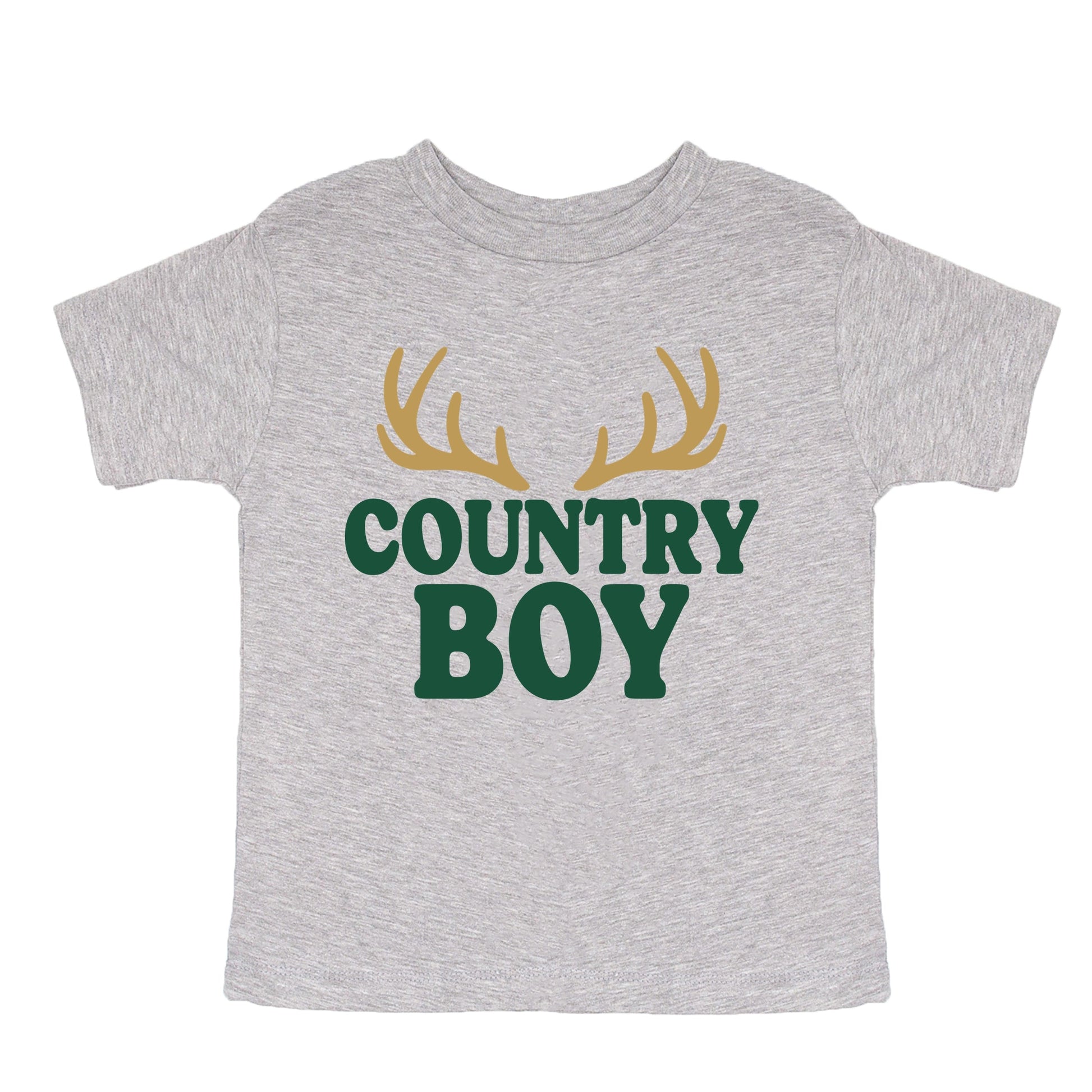 Country Boy Antlers Puff Print - Toddler Short Sleeve Graphic T-Shirt