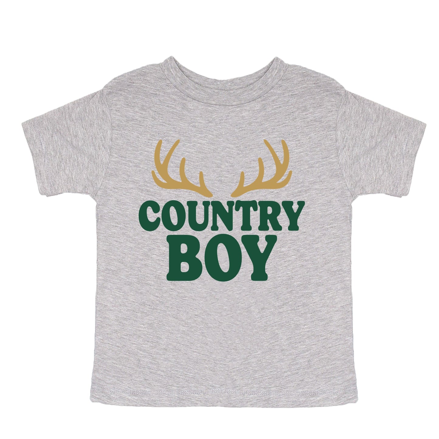 Country Boy Antlers Puff Print - Toddler Short Sleeve Graphic T-Shirt