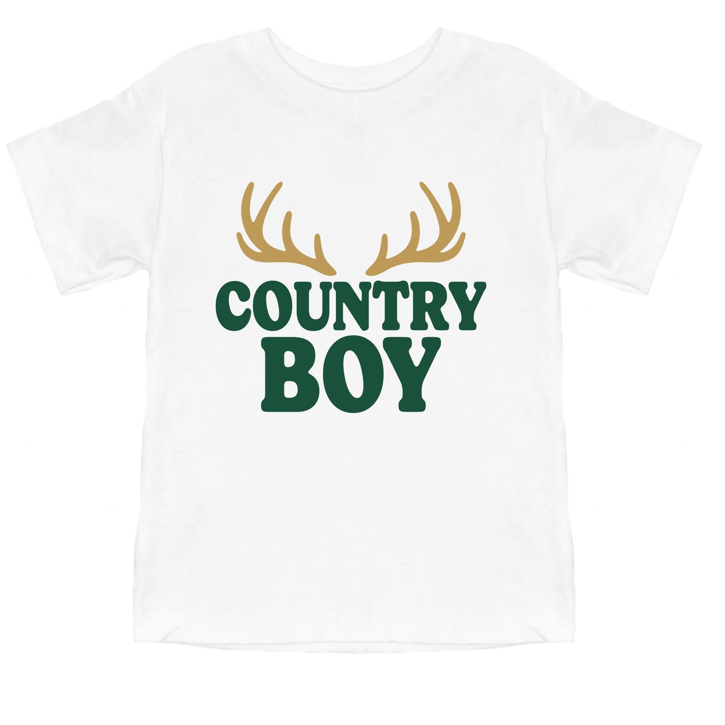 Country Boy Antlers Puff Print - Toddler Short Sleeve Graphic T-Shirt