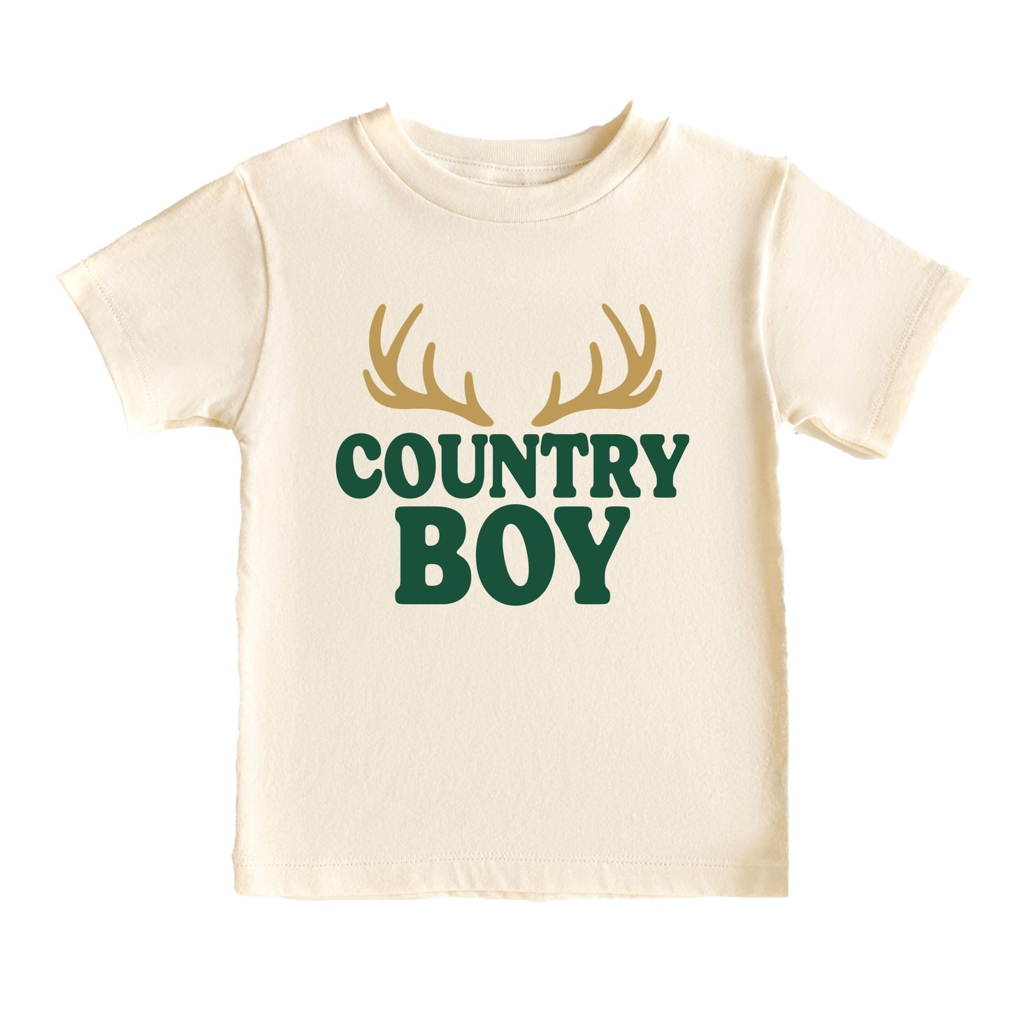 Country Boy Antlers Puff Print - Toddler Short Sleeve Graphic T-Shirt