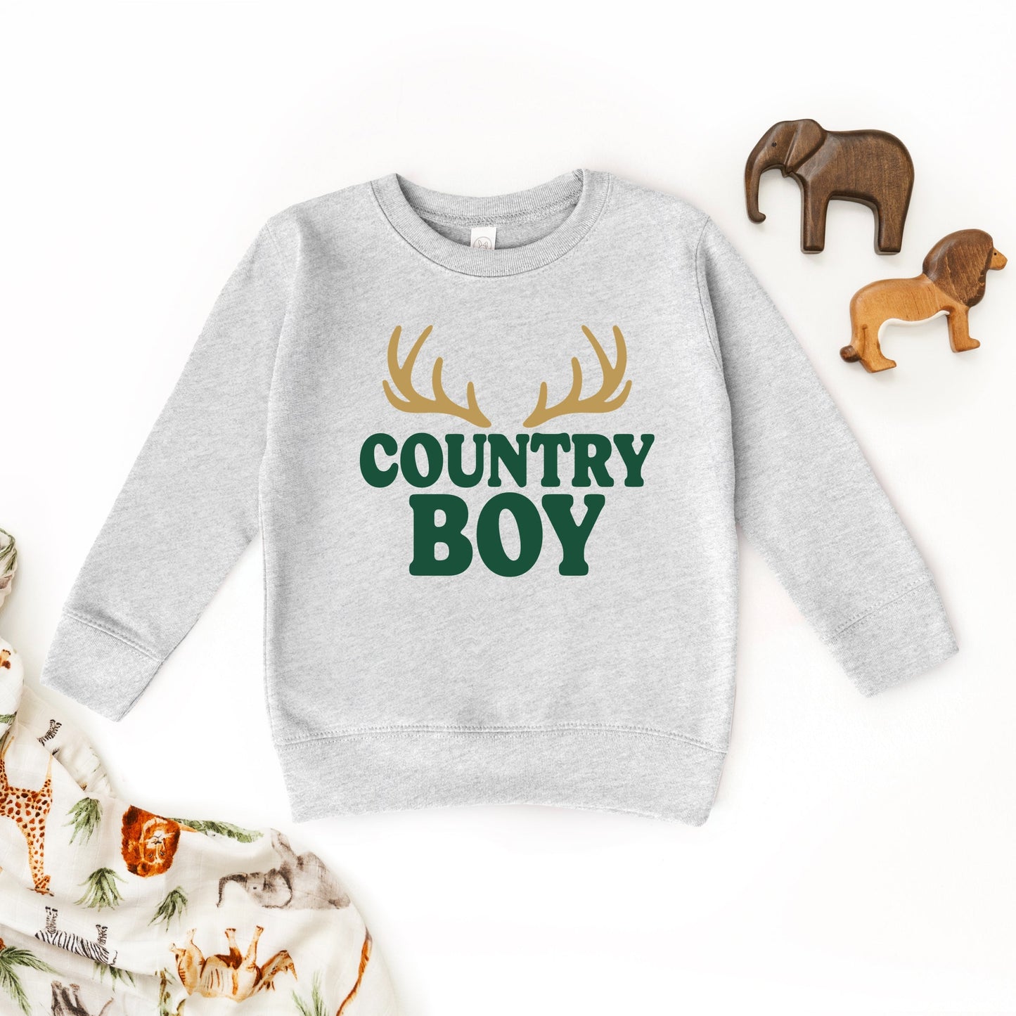 Country Boy Antlers Puff Print - Toddler Graphic Sweatshirt