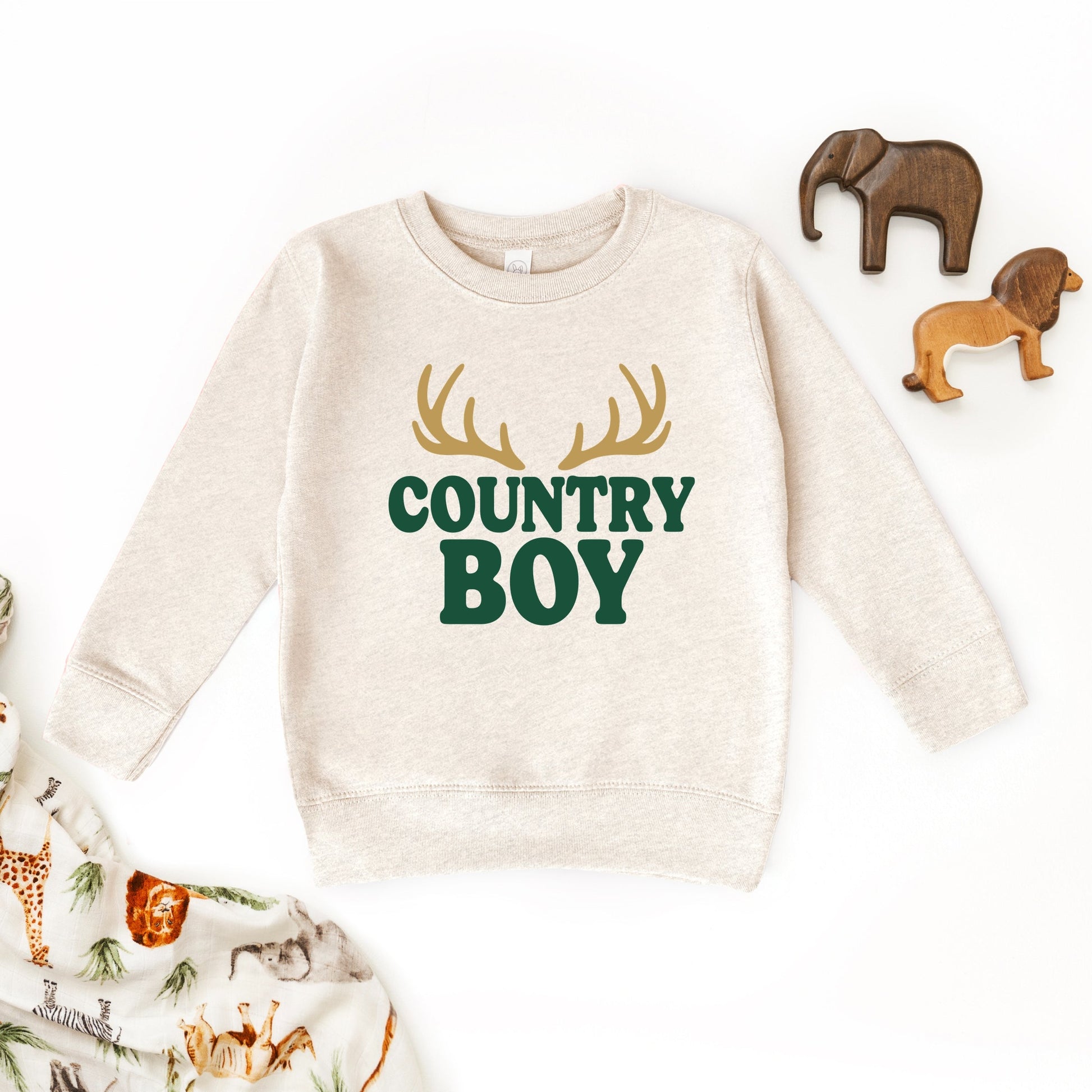 Country Boy Antlers Puff Print - Toddler Graphic Sweatshirt