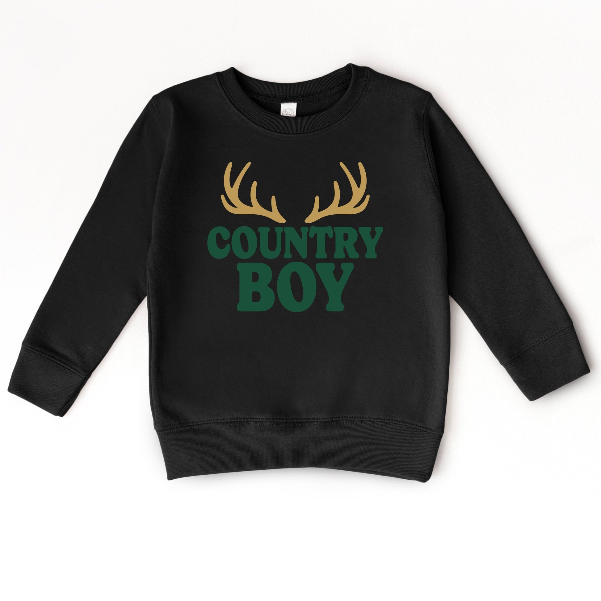 Country Boy Antlers Puff Print - Toddler Graphic Sweatshirt
