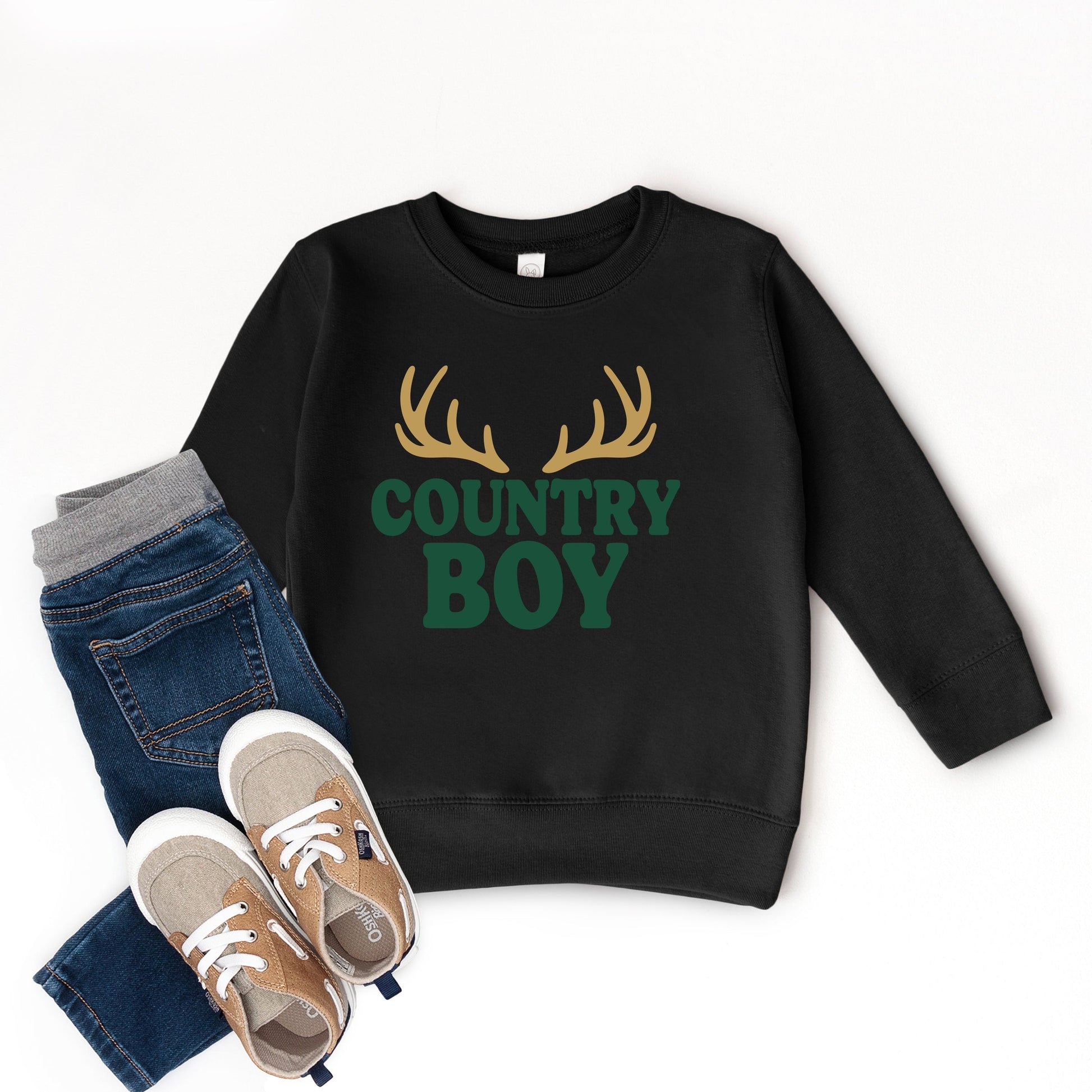 Country Boy Antlers Puff Print - Toddler Graphic Sweatshirt