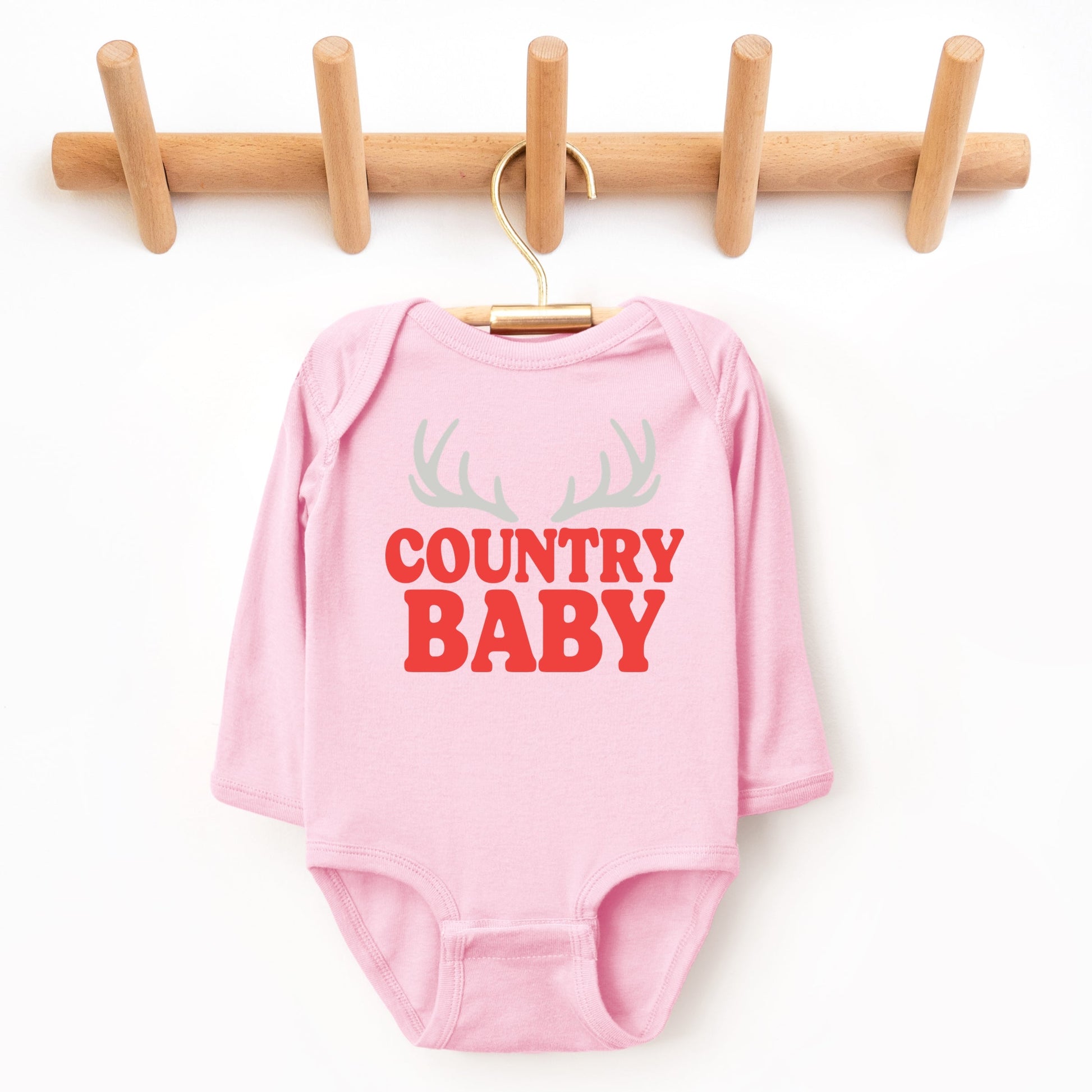 Country Baby Antlers Puff Print  - Baby Long Sleeve Bodysuit