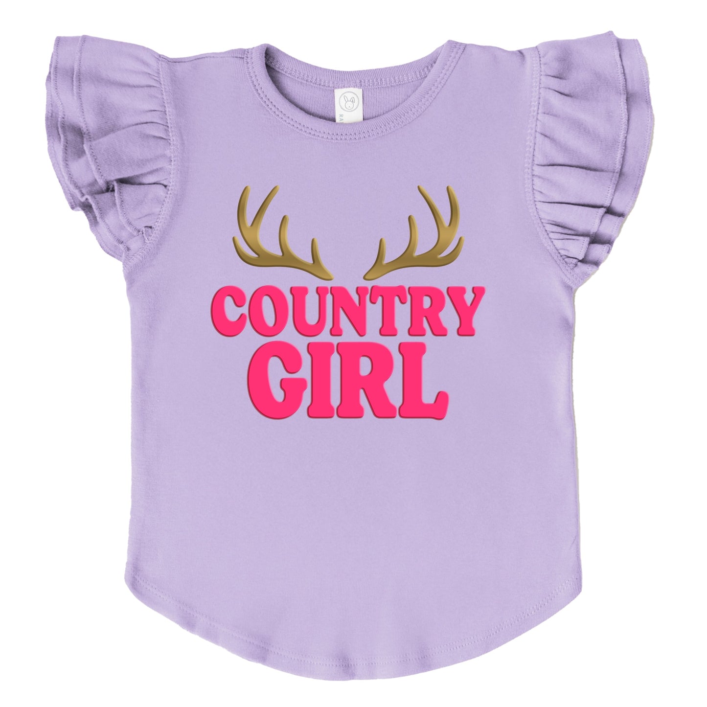 Country Girl Antlers Puff Print  - Flutter Sleeve Graphic T-Shirt