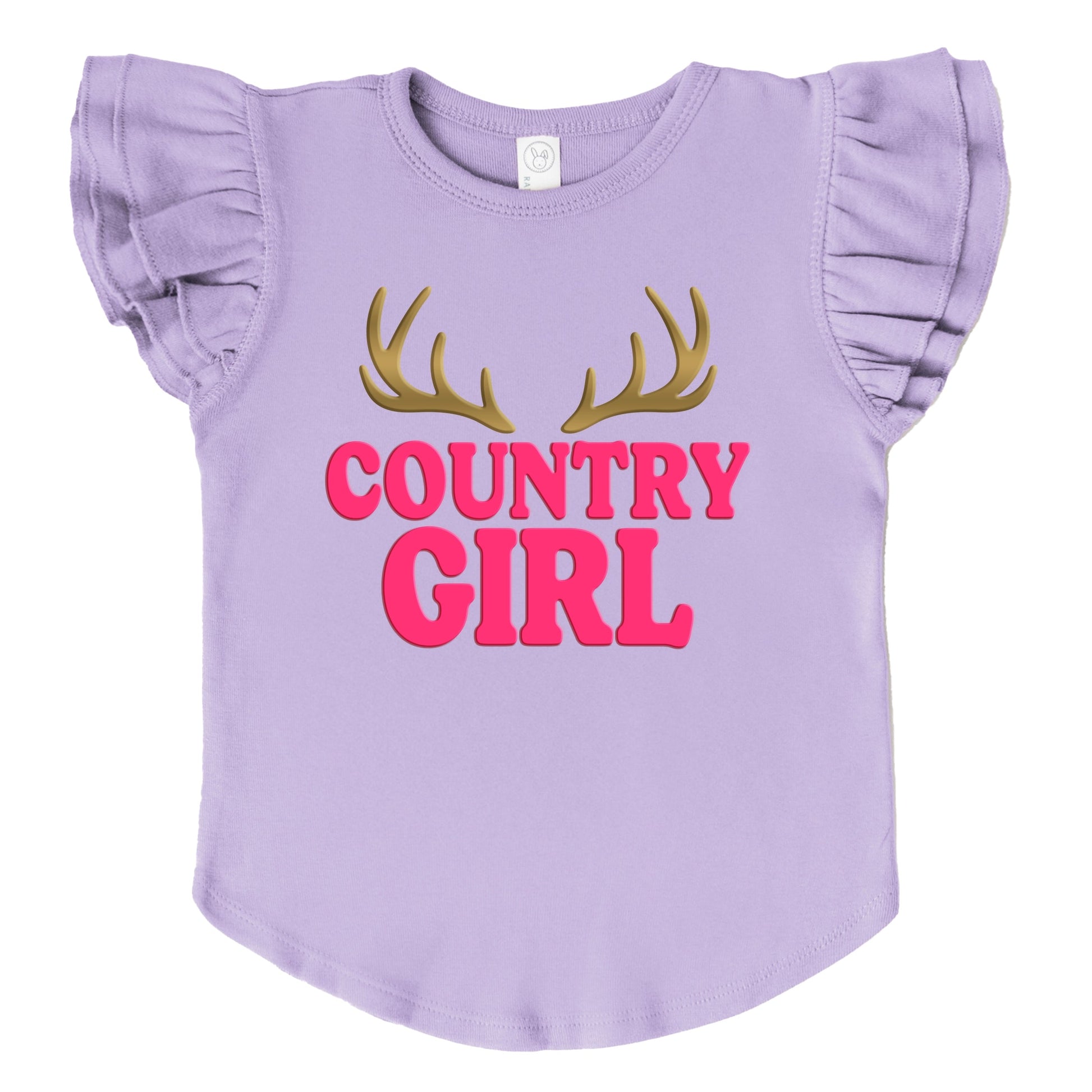 Country Girl Antlers Puff Print  - Flutter Sleeve Graphic T-Shirt