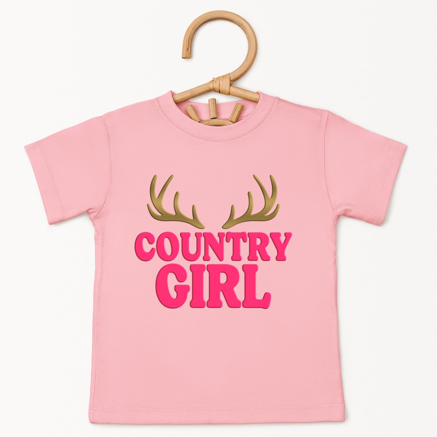 Country Girl Antlers Puff Print  - Toddler Short Sleeve Graphic T-Shirt