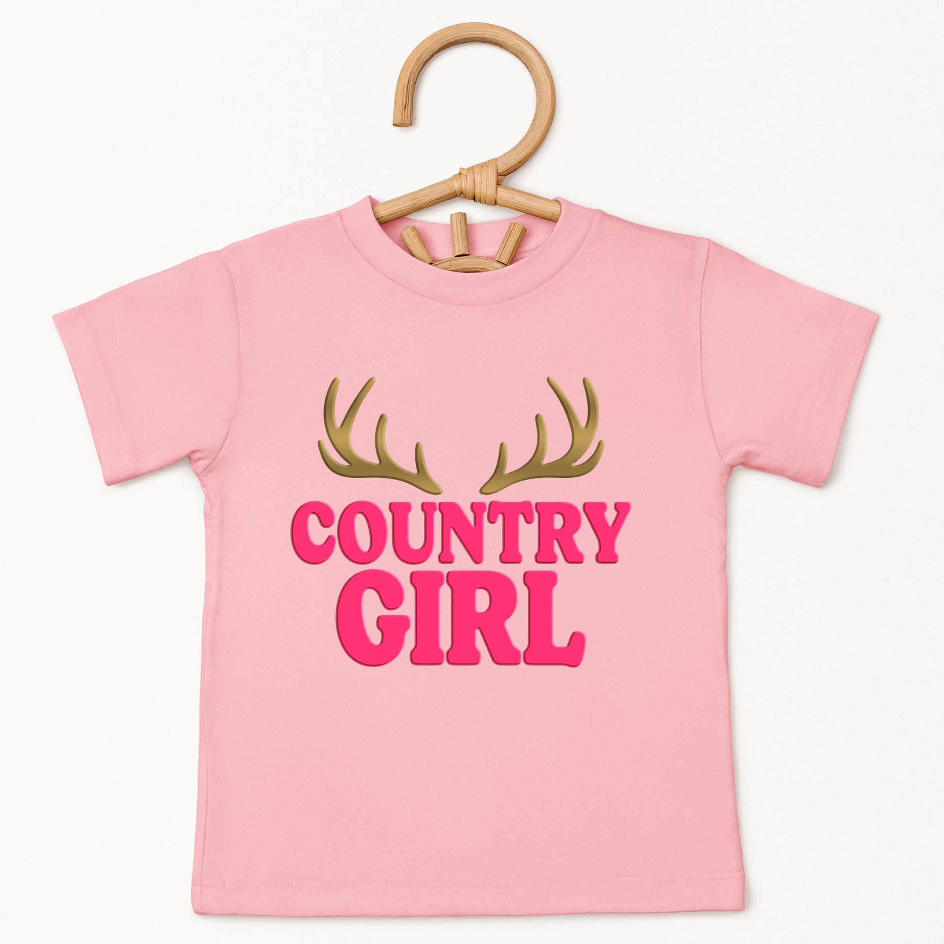 Country Girl Antlers Puff Print  - Toddler Short Sleeve Graphic T-Shirt
